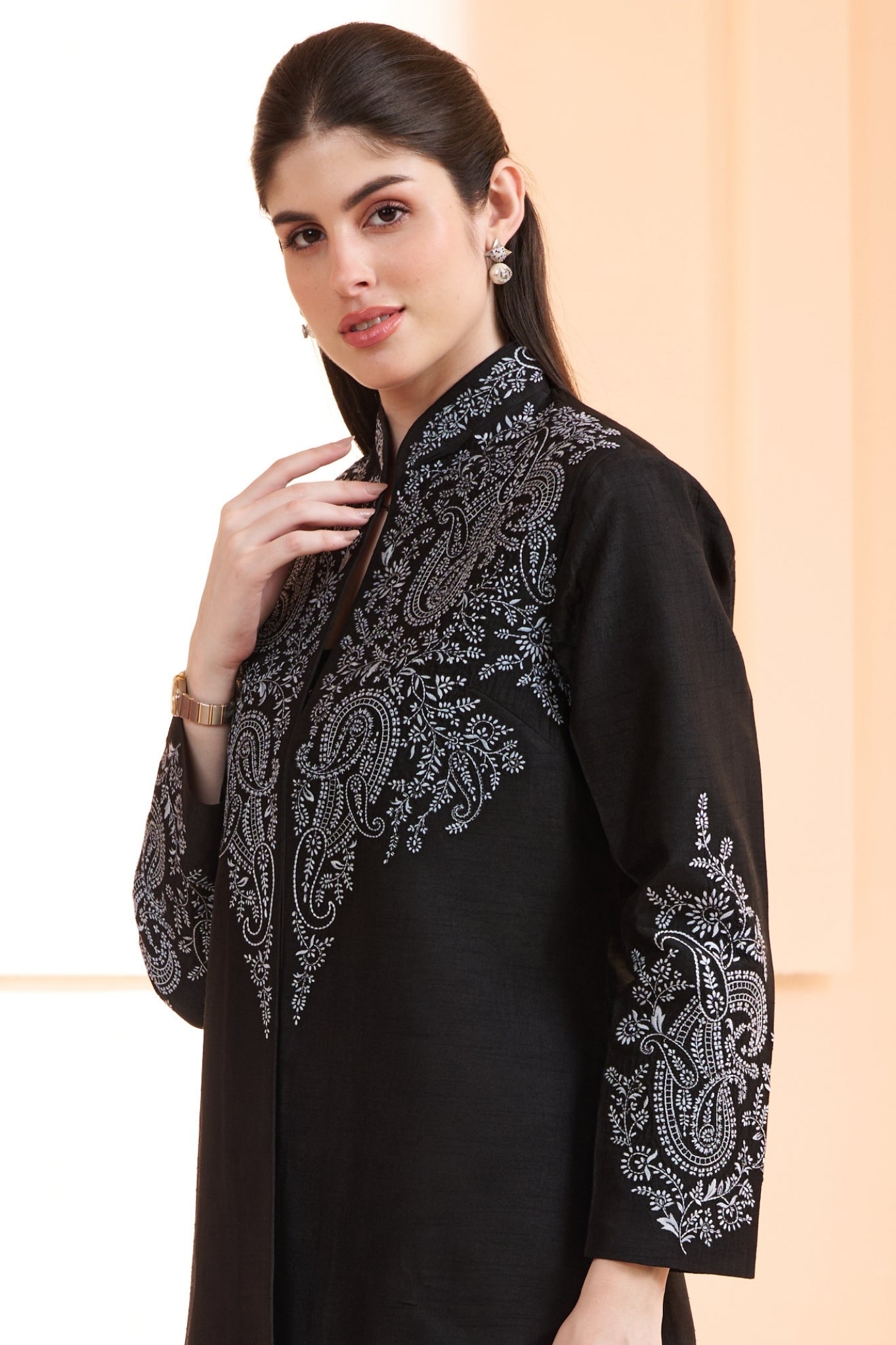 Sozni Embroidered Silk Women Blazer