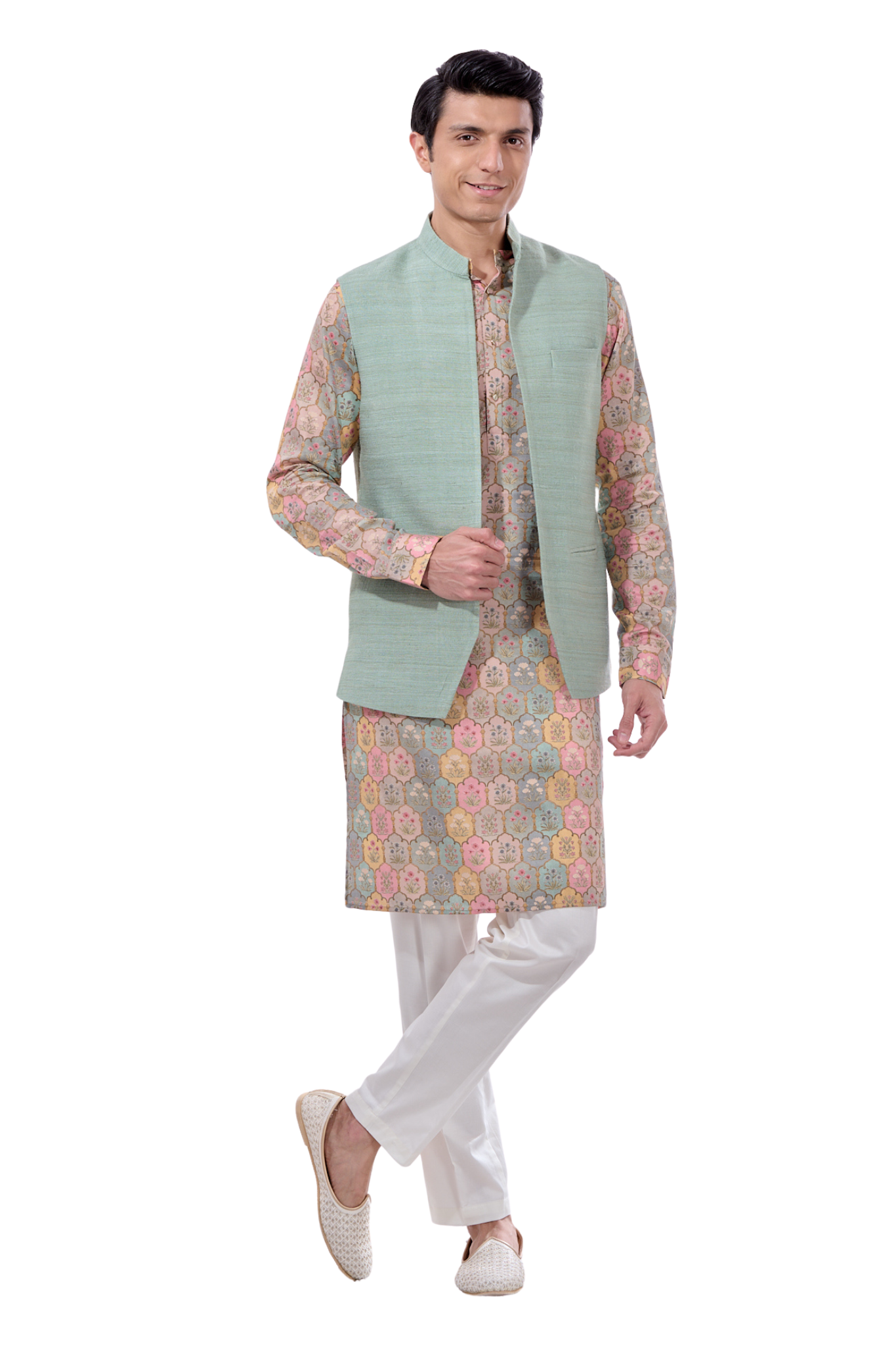 Raw Silk Bandi & Kalamkari Printed Kurta Pajama Set