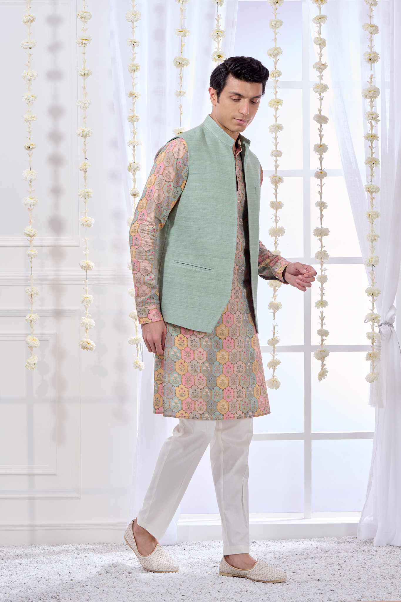 Raw Silk Bandi & Kalamkari Printed Kurta Pajama Set