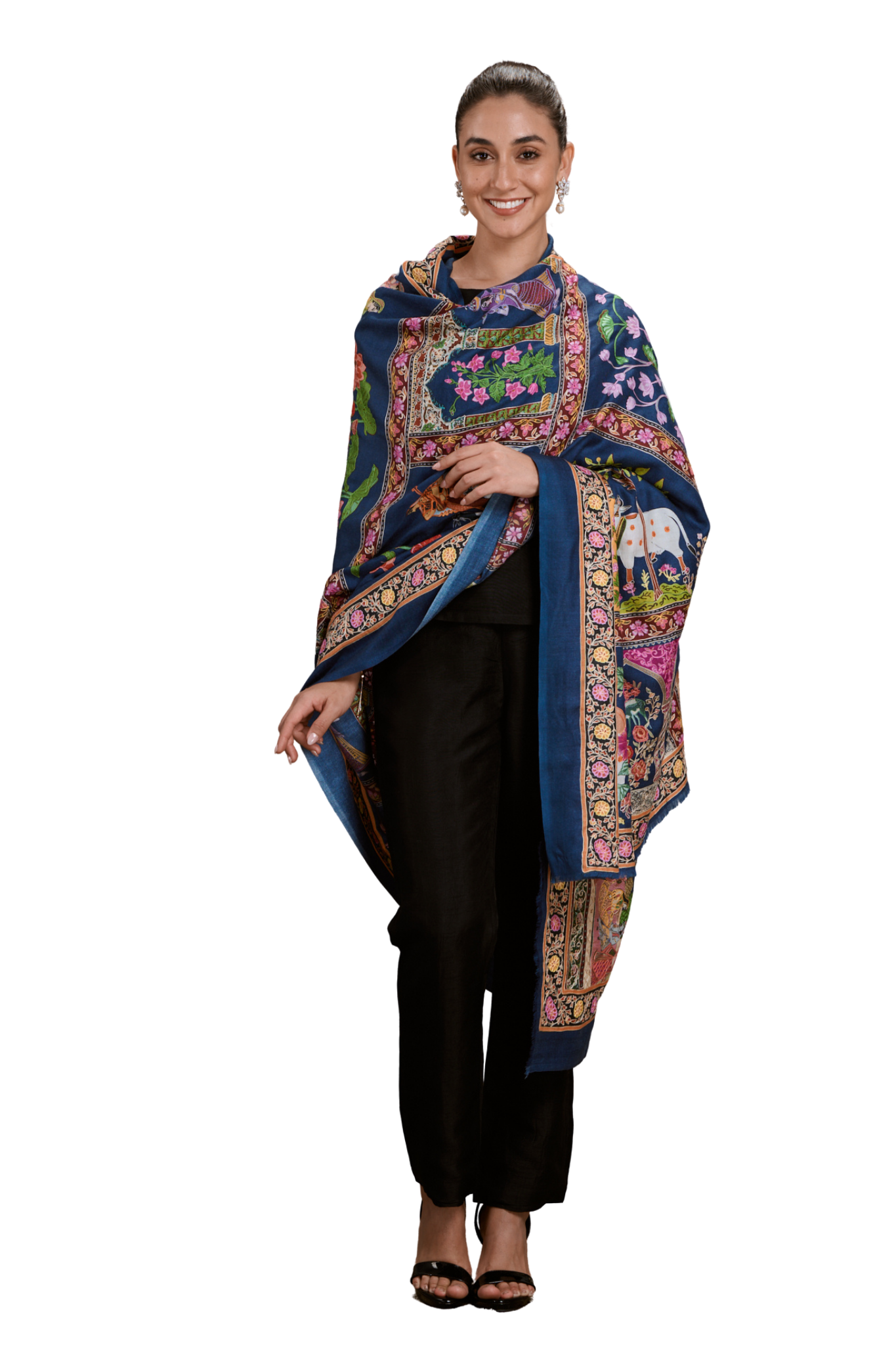 Women's Embroidered Pichwai Kalamkari Shawl