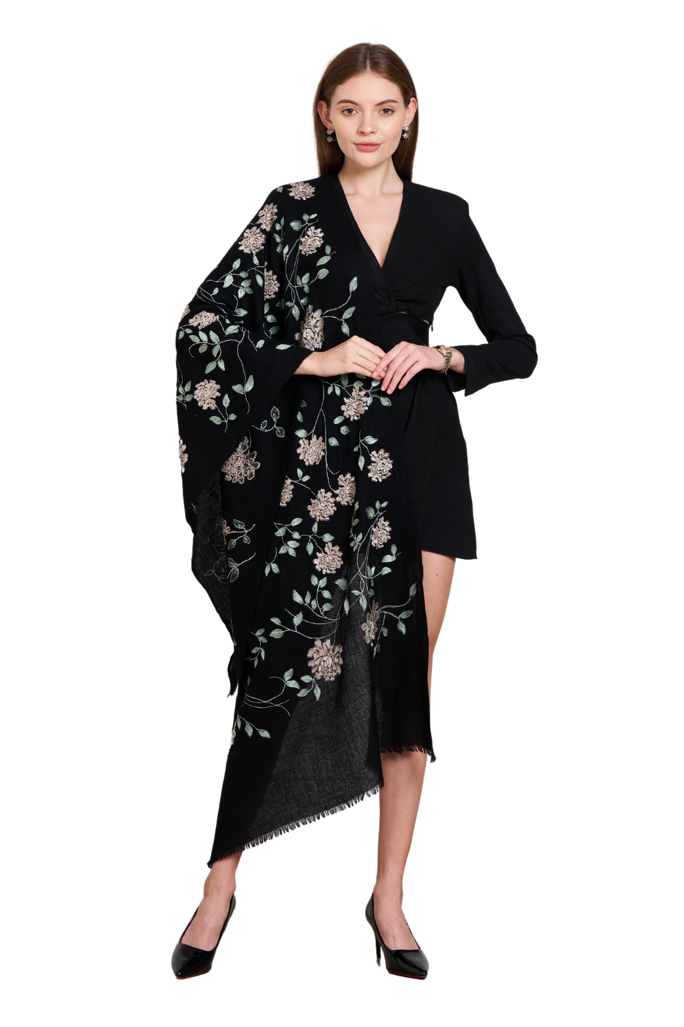 Dreamy Floral Embroidered Woollen Stole