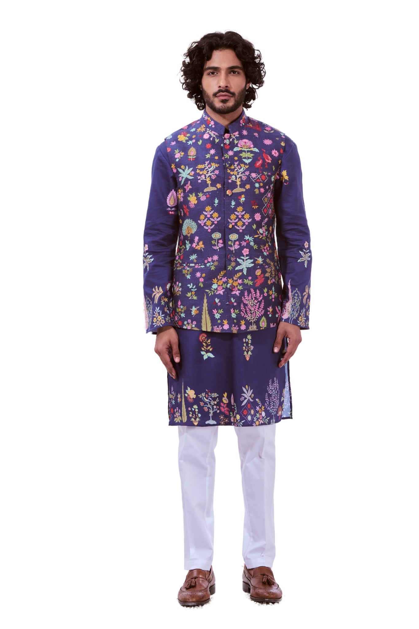 Nizam Embroidered Kalamkari Bandi & Kurta Pajama Set