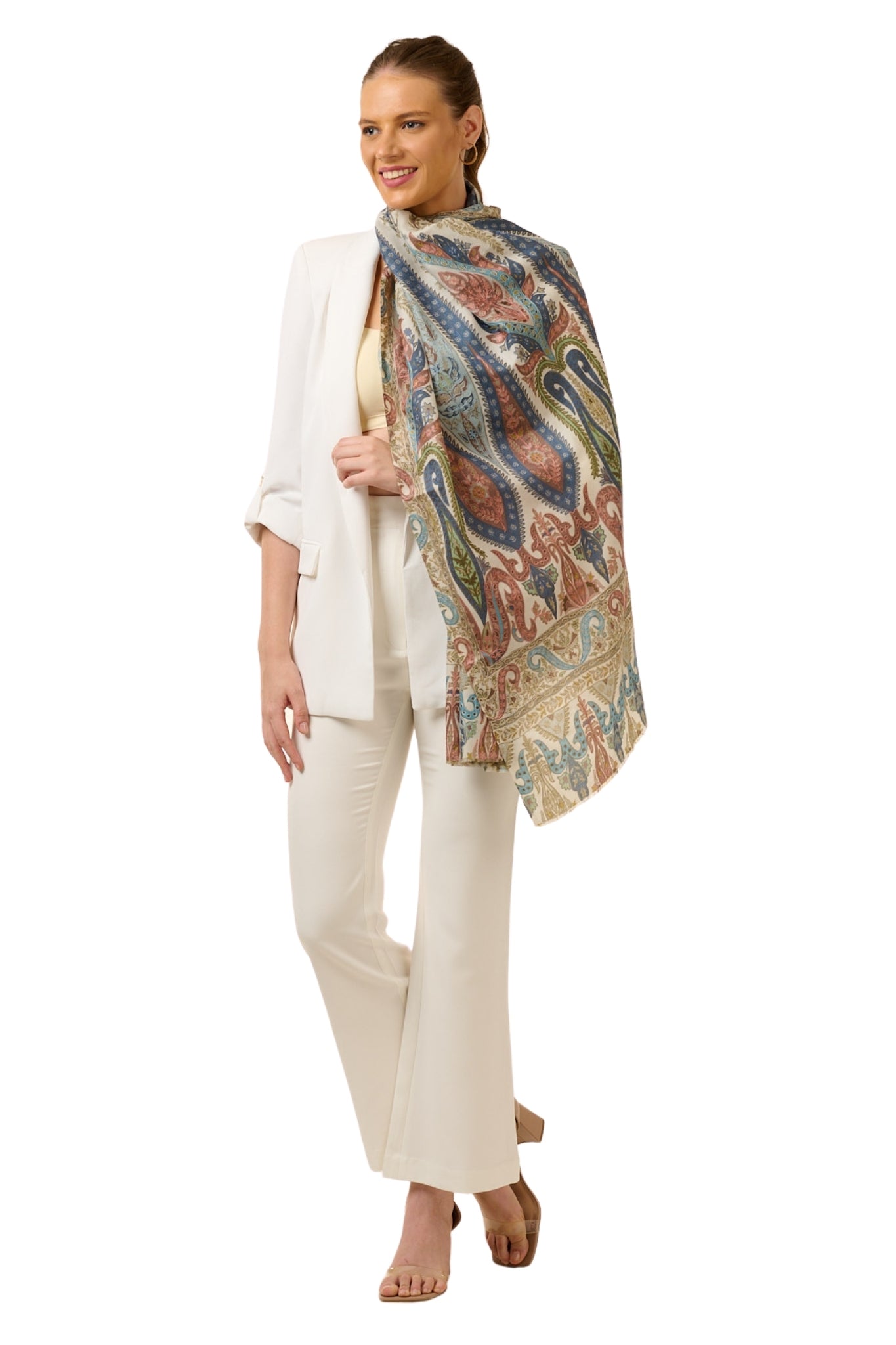 Taroob Pastel Paisley Wool Kalamkari Stole