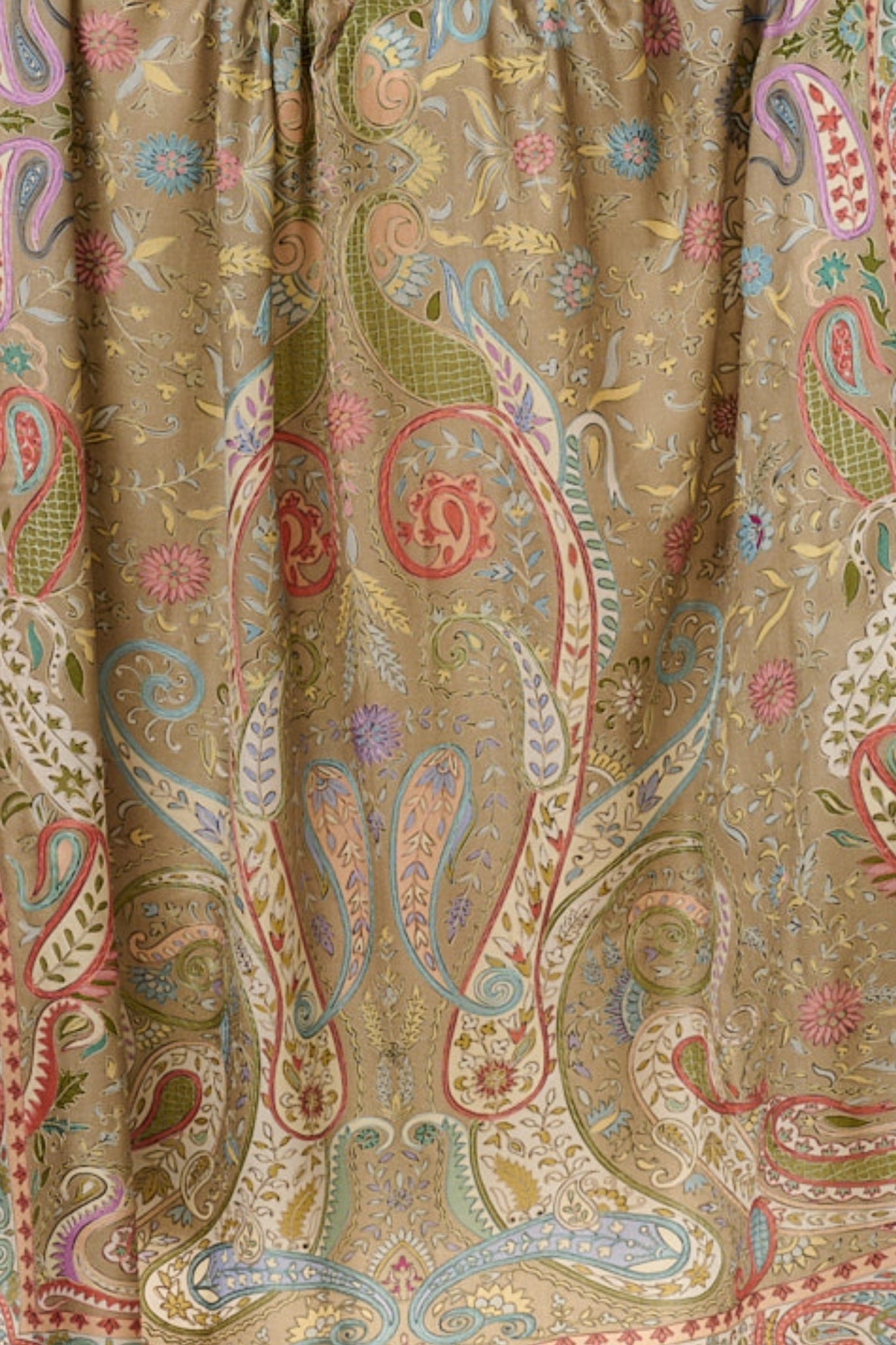 Taroob Soft Beige Embroidered Wool Kalamkari Shawl
