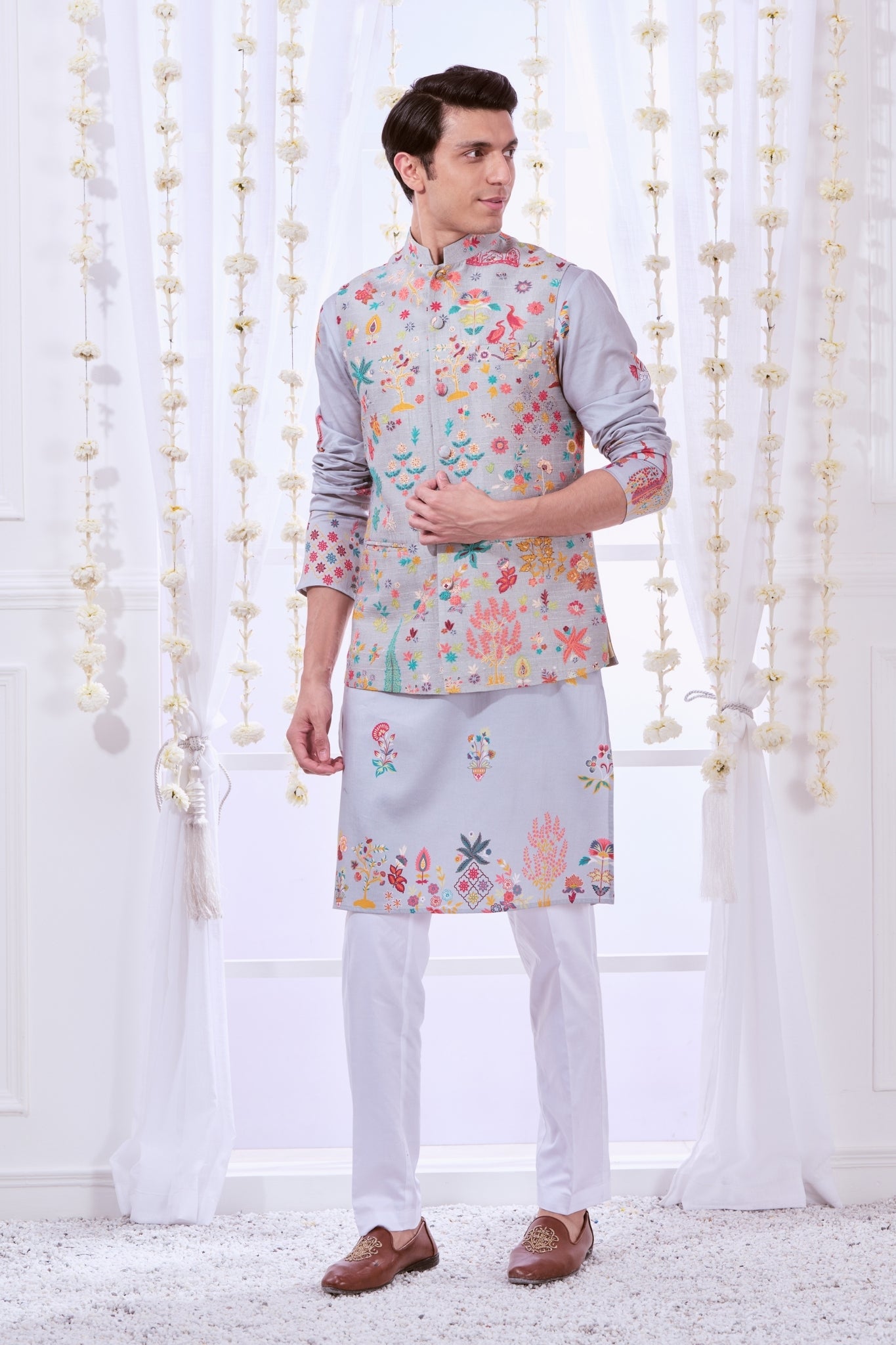 Nizam Embroidered Kalamkari Bandi & Kurta Pajama Set