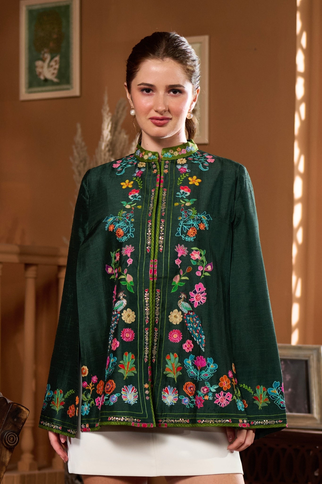 Taroob Dancing Feathers Kalamkari Cape