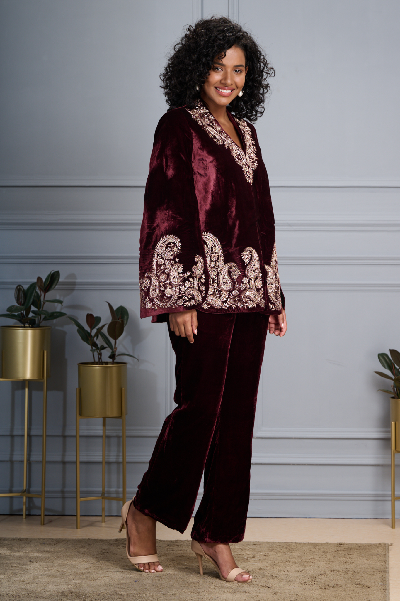 Hand Embellished Paisley Velvet Cape