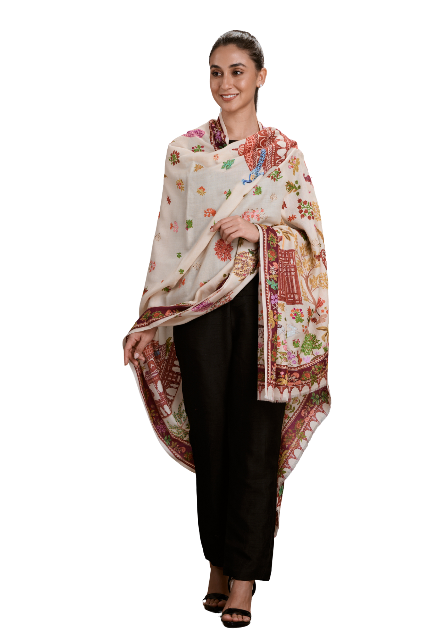 Women's Nizam Embroidered Kalamkari Shawl