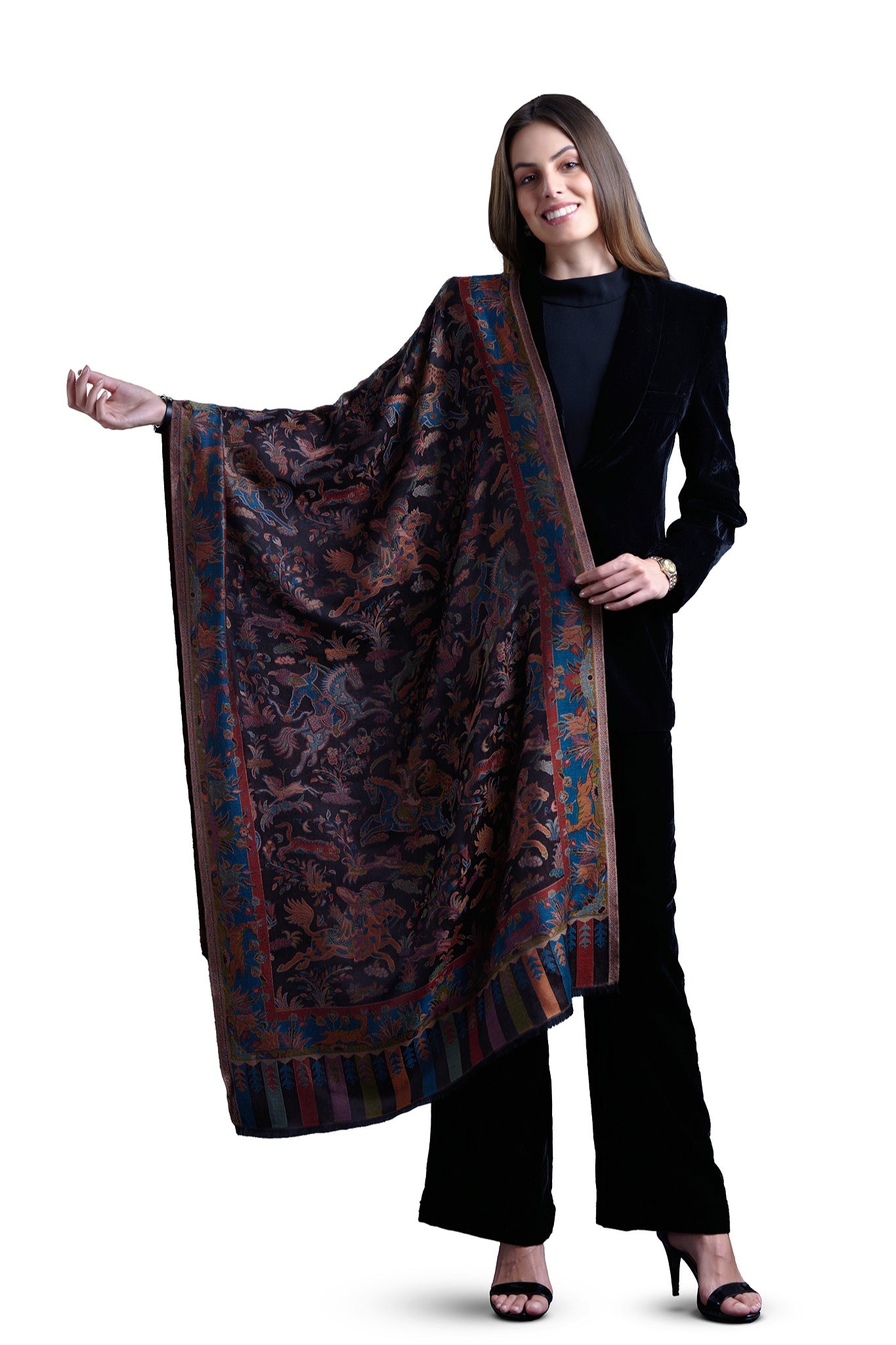 Taroob Gift Set of Shikargah Jamawar Stole & Pocket Square