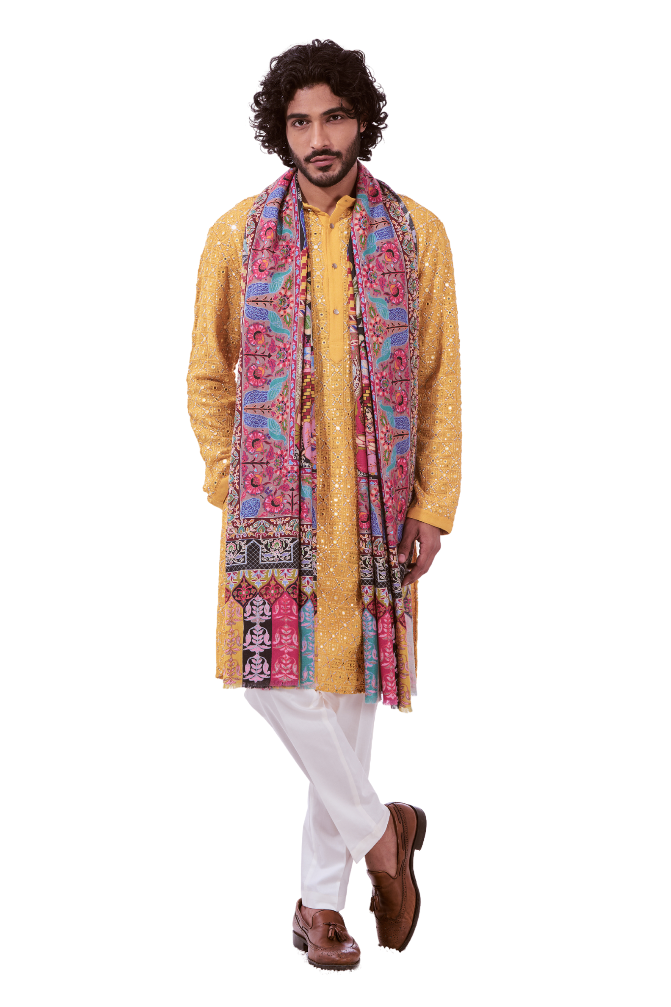 Kashmiri Wool Silk Men's Kalamkari Embroidered Dusala