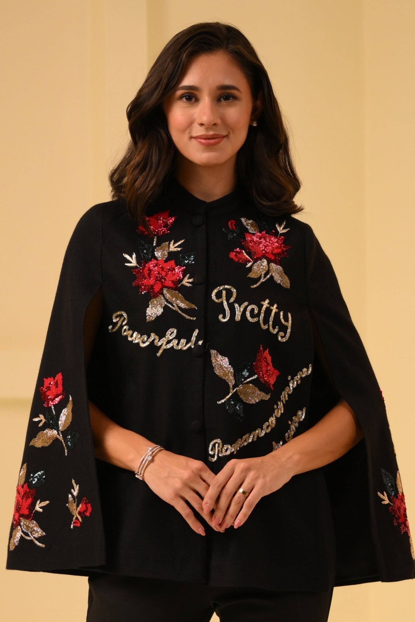 Taroob Scarlet Rose Embellished Cape