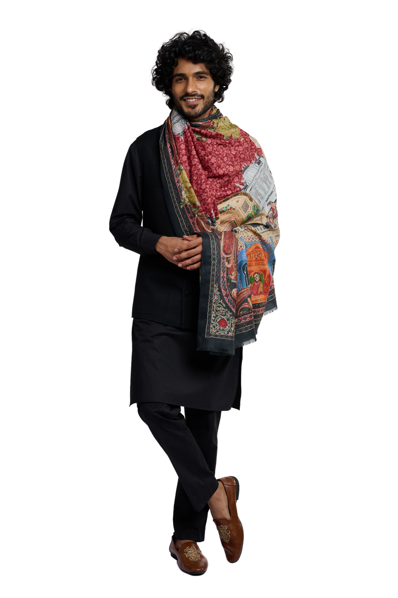 Men's Taroob-Darbar Embroidered Kalamkari Shawl