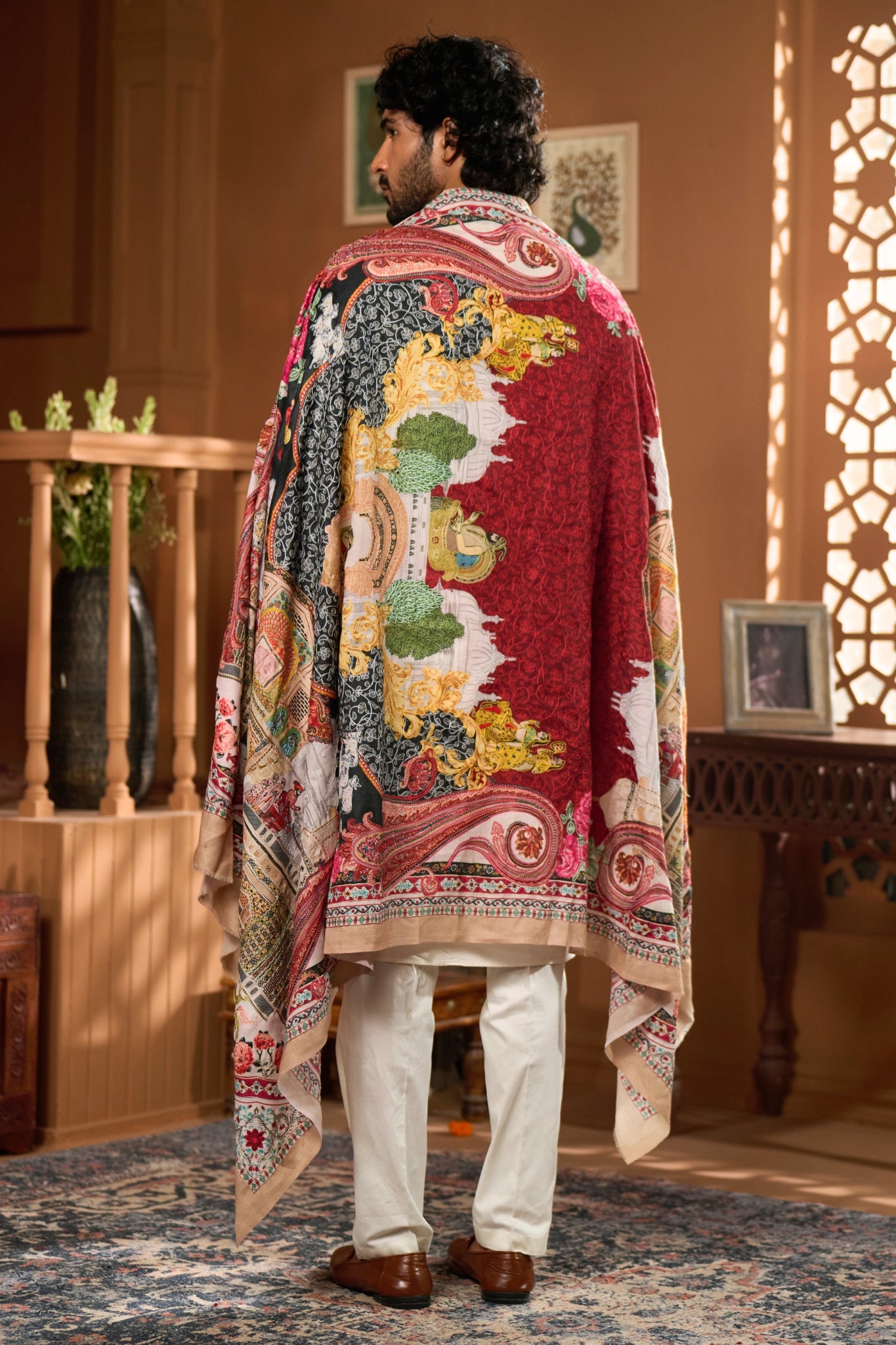 Taroob Fine Wool Maharaj Darbar Kalamkari Shawl