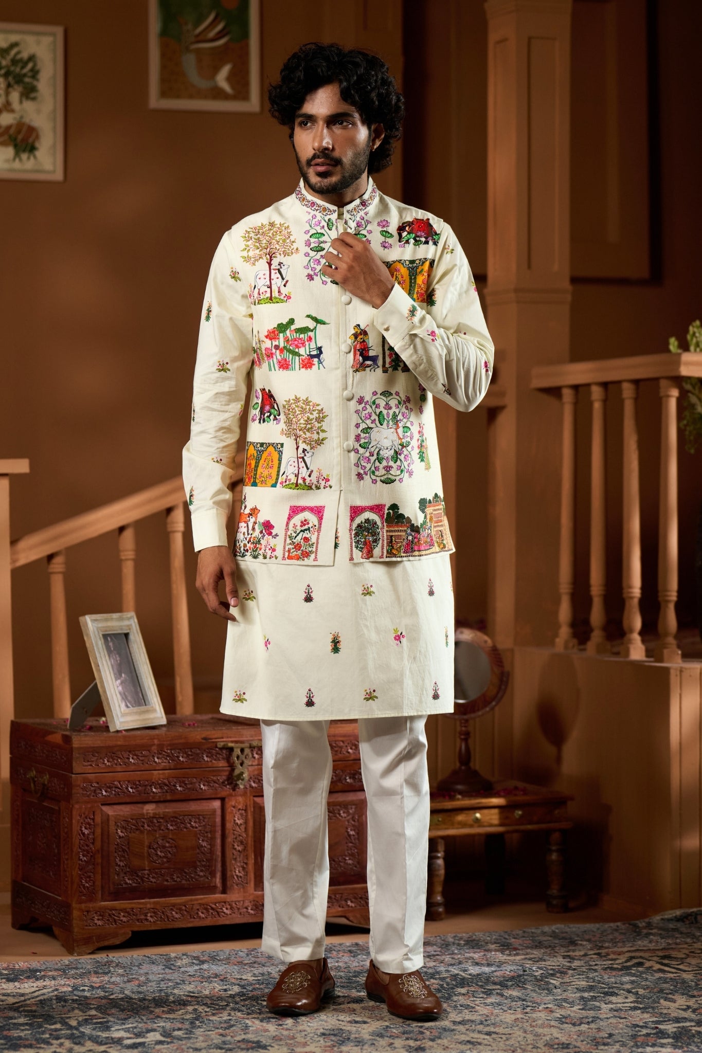 Taroob Embroidered Pichwai Nehru Jacket