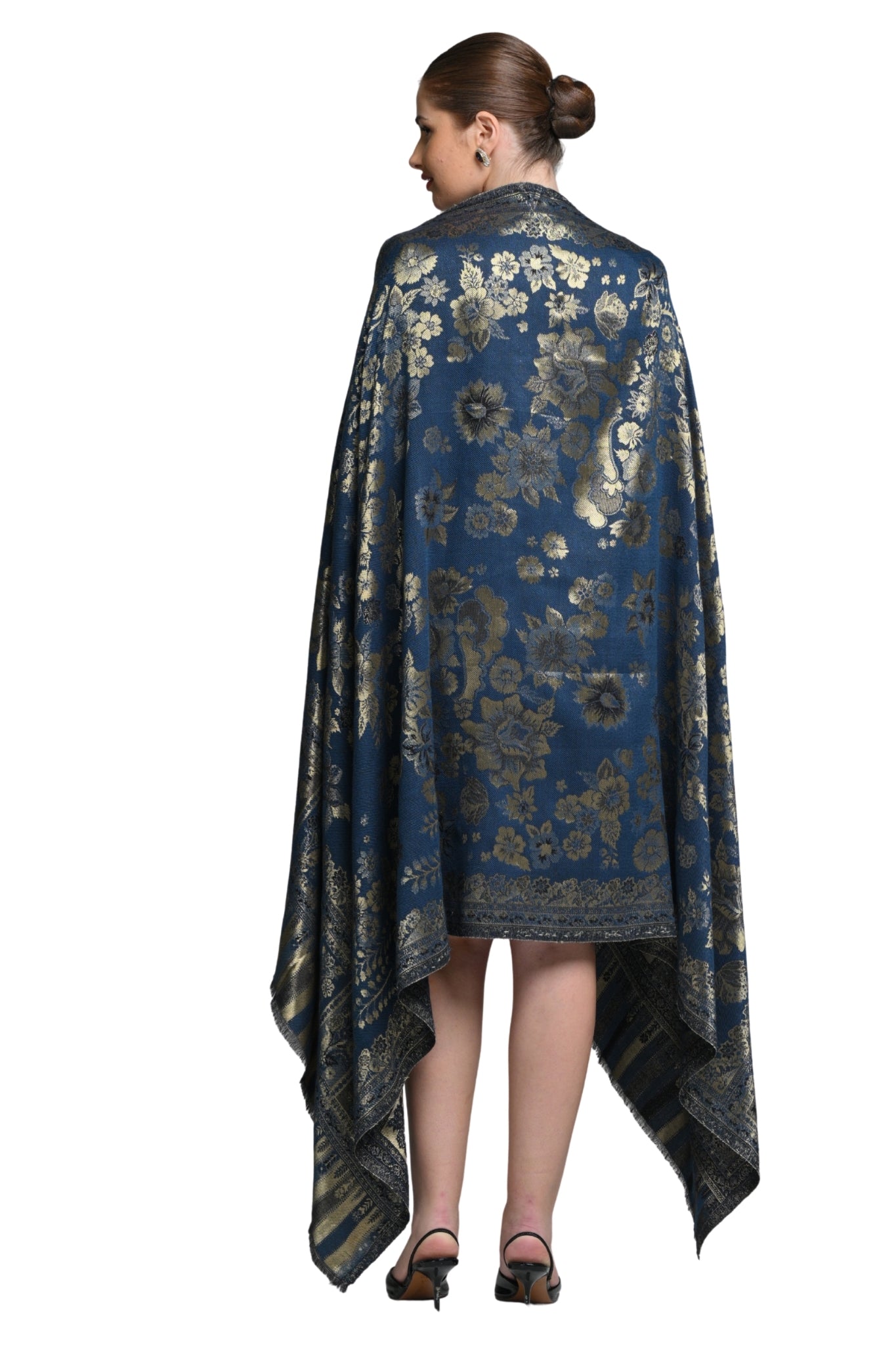 Taroob Wool Floral Resham Reversible Shawl