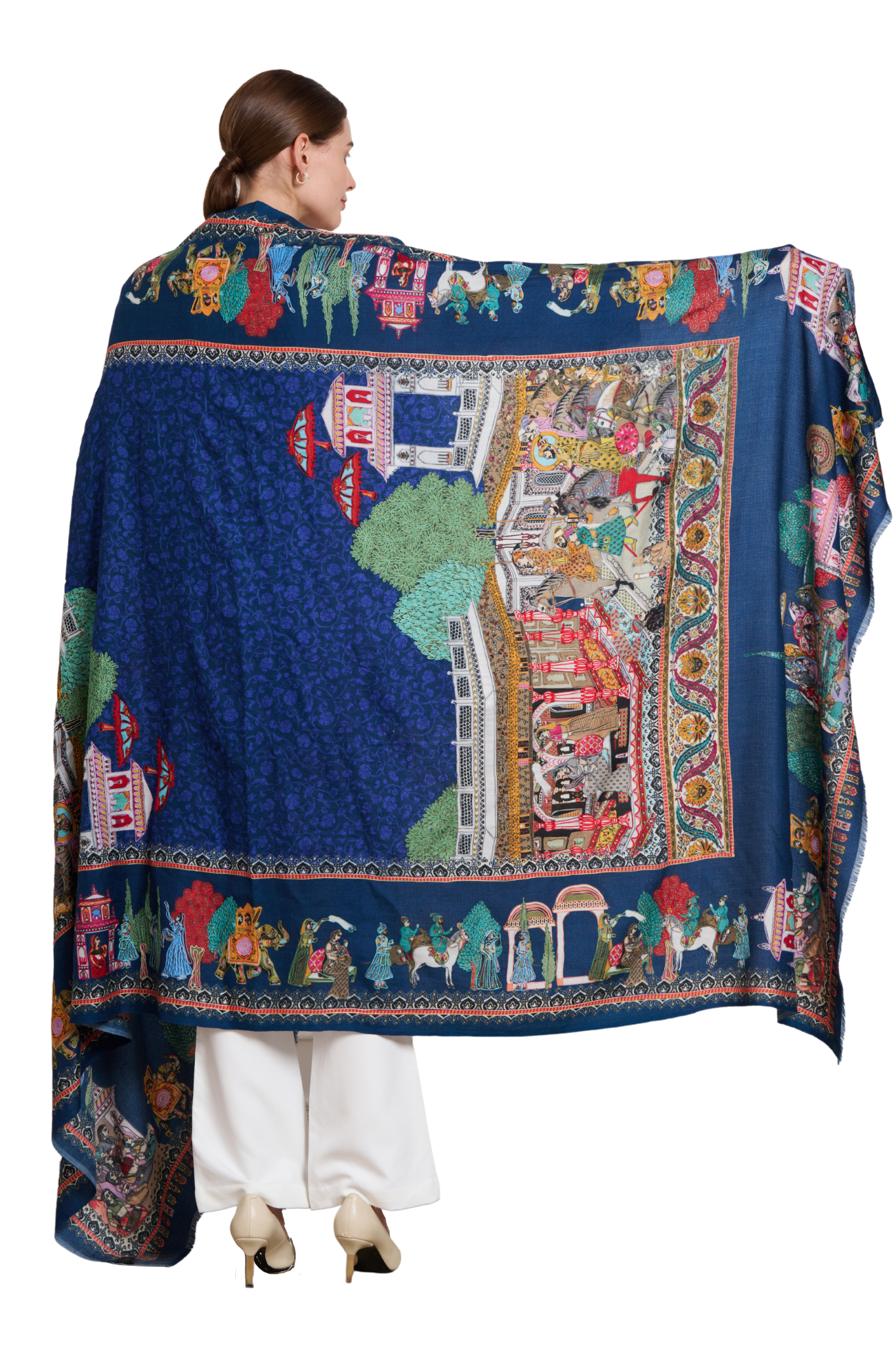 Oriental Women's Kalamkari Wool Shawl