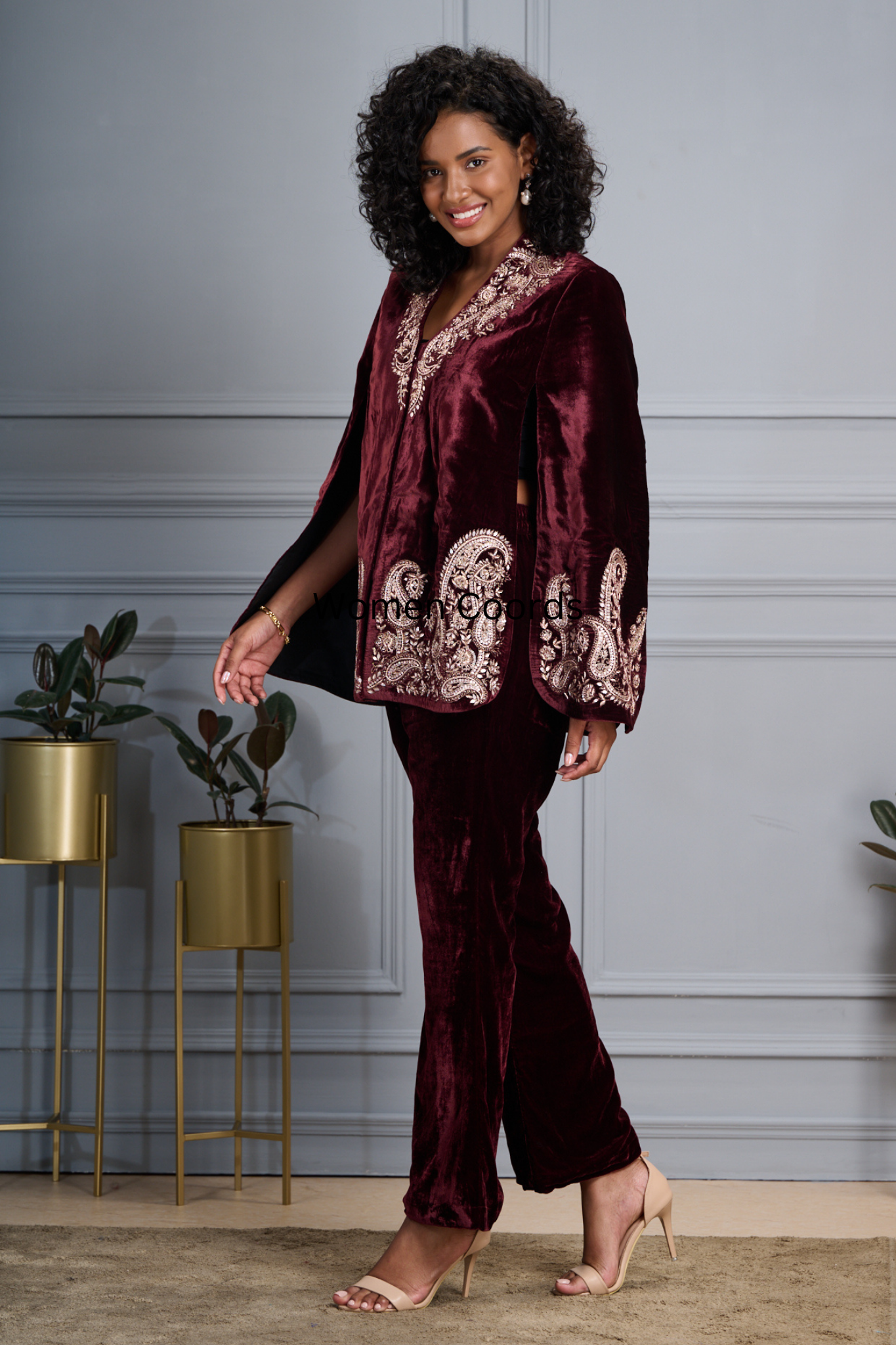 Hand Embellished Paisley Velvet Cape