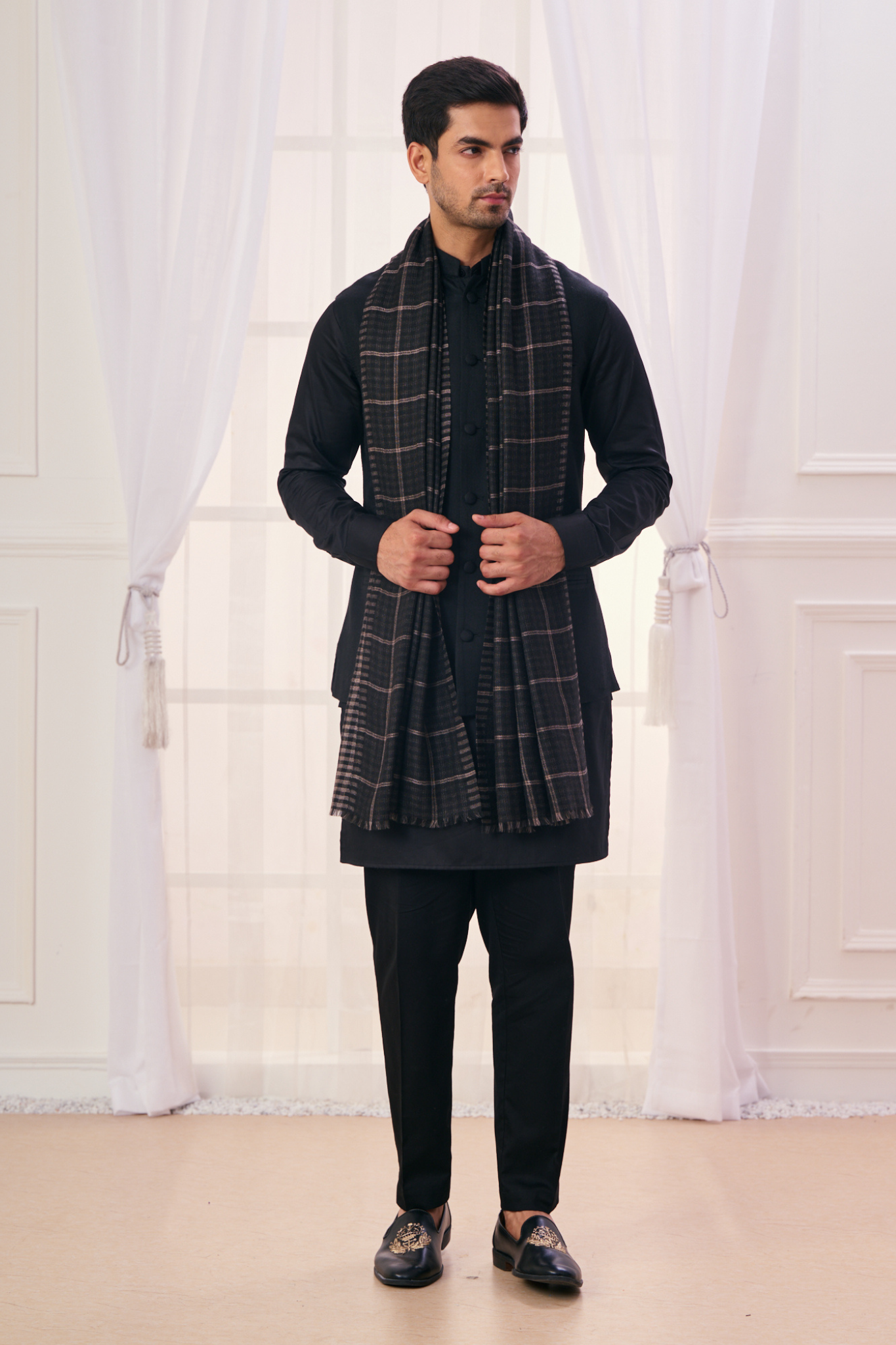 Men's Reversible Fine Wool Checkered Stole
