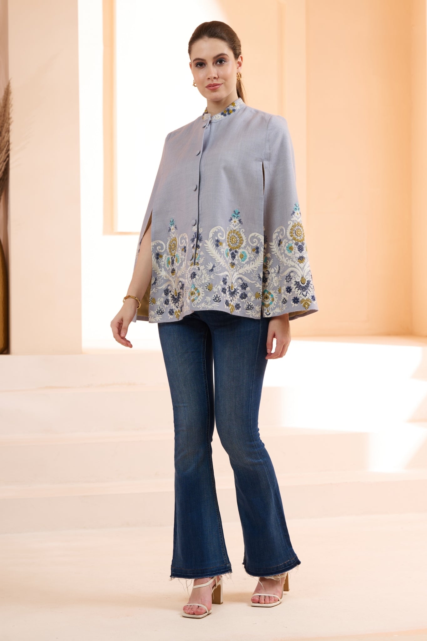 Floral Damask Embroidered Cape