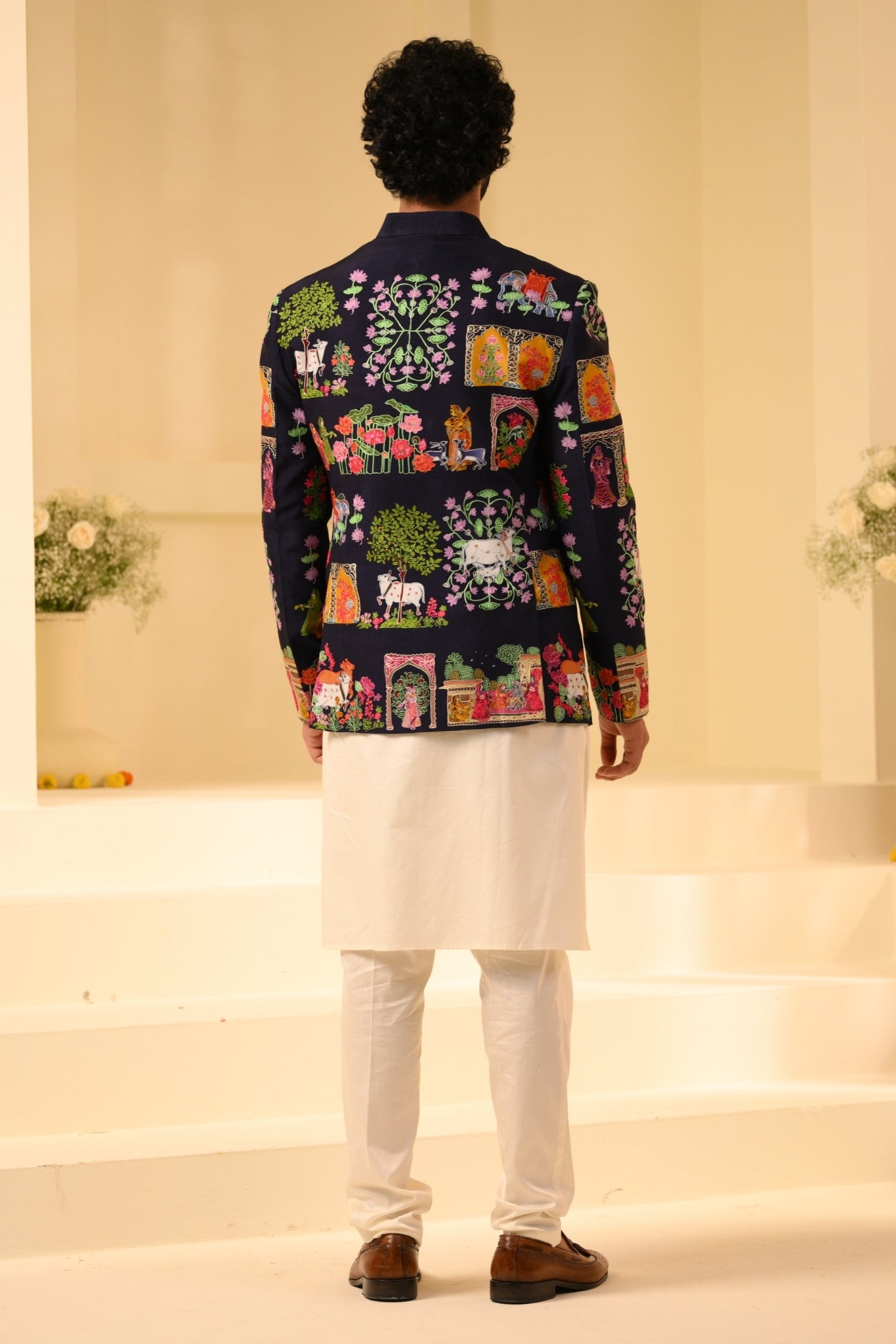 Taroob Men Pichwai Kalamkari Silk Bandhgala