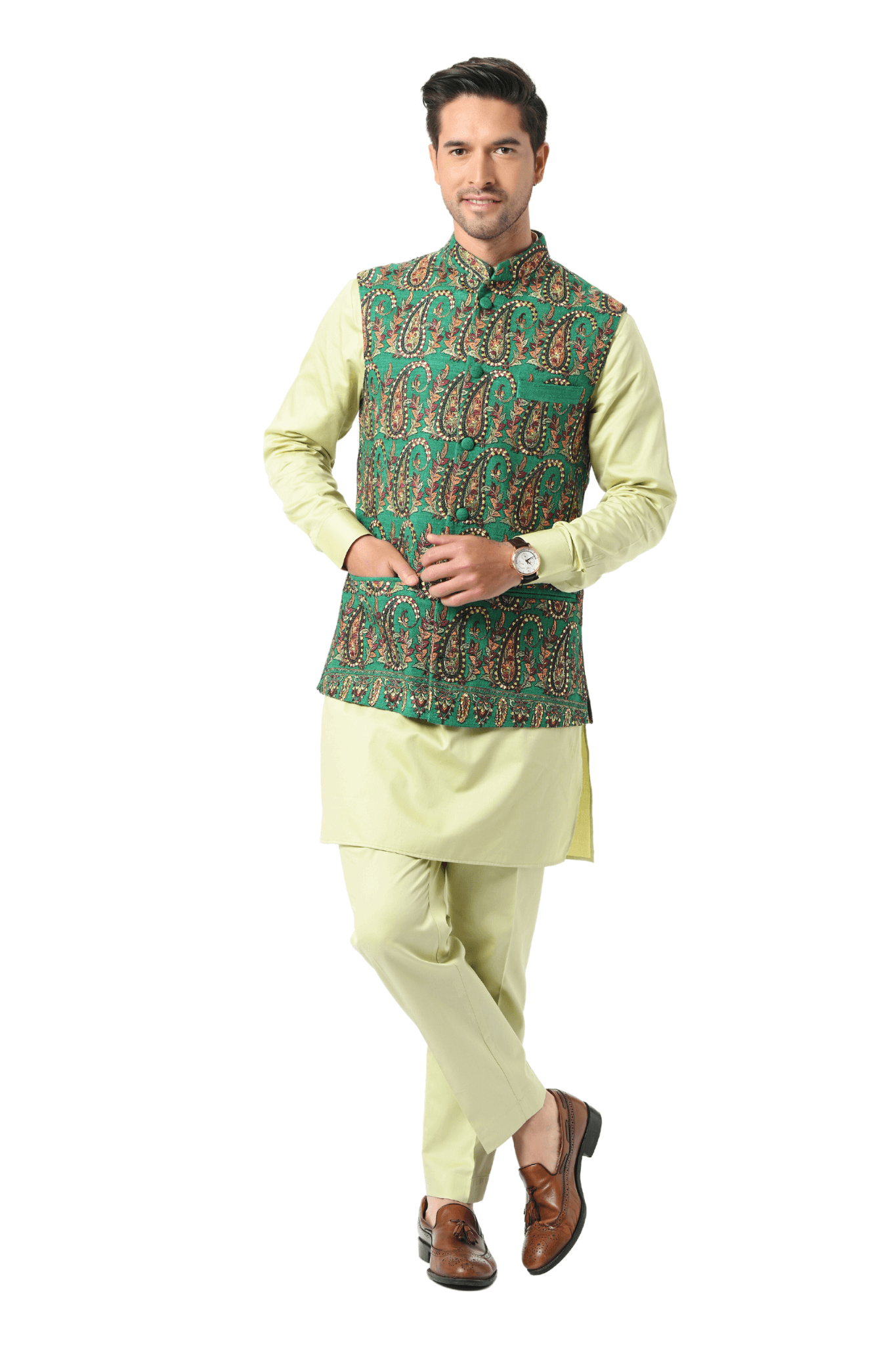 Shop Bright Green Embroidered Men's Modi Jacket – Taroob® Official Site