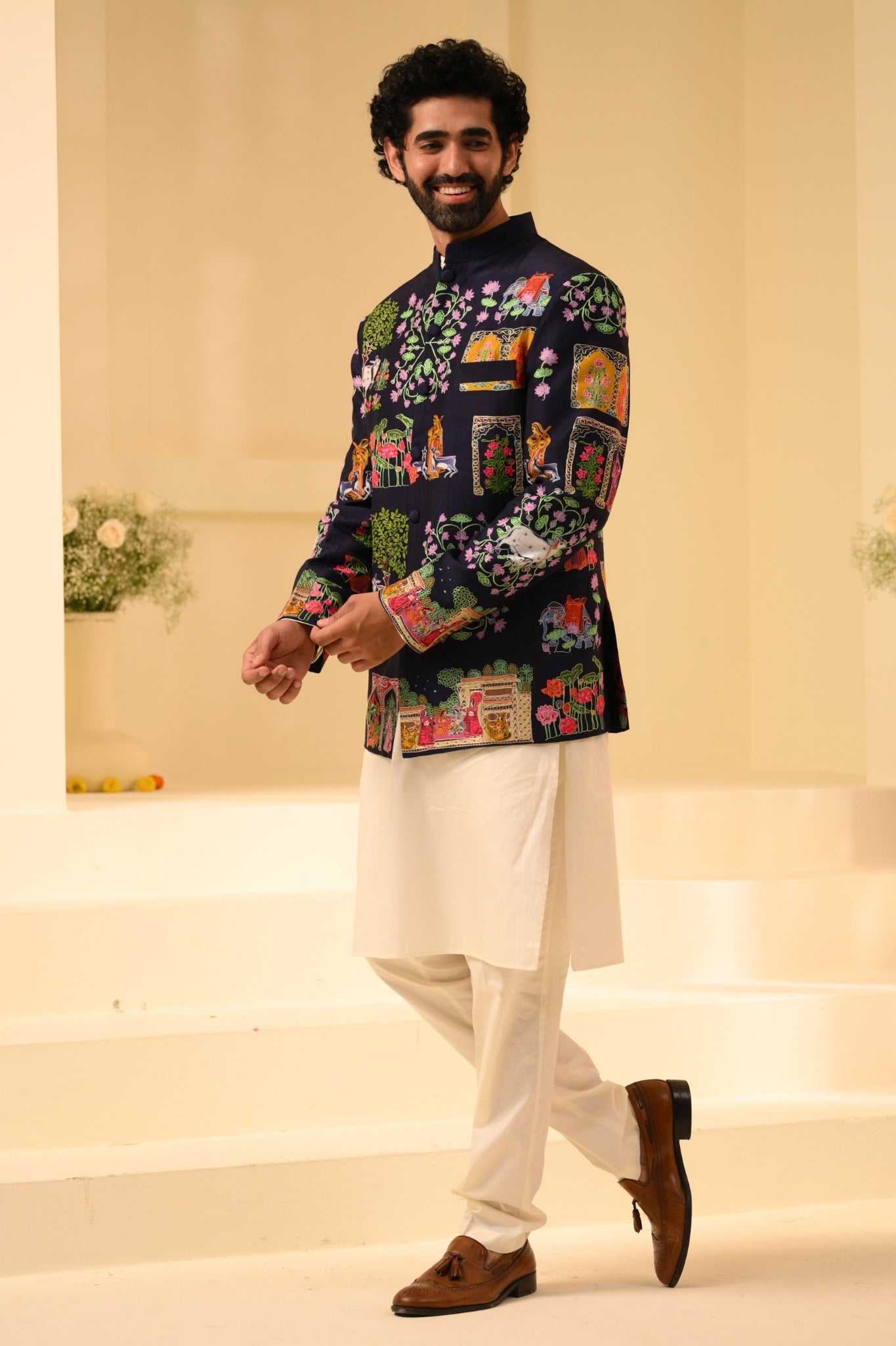 Taroob Men Pichwai Kalamkari Silk Bandhgala