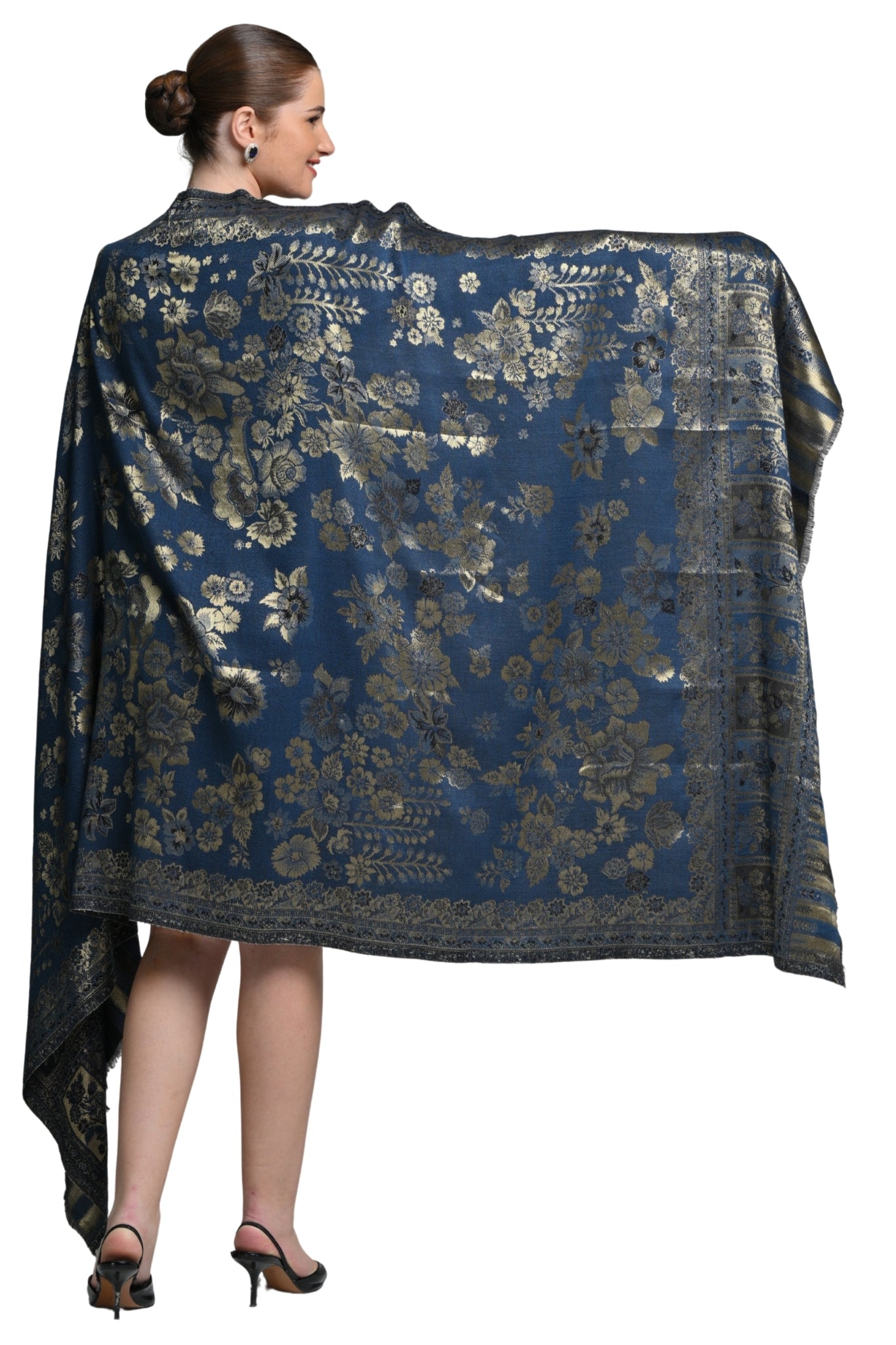 Taroob Wool Floral Resham Reversible Shawl
