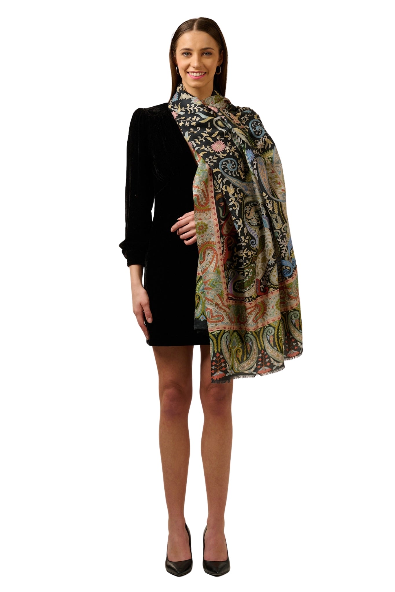 Taroob Soft Wool Kashmiri Kalamkari Embroidered Shawl