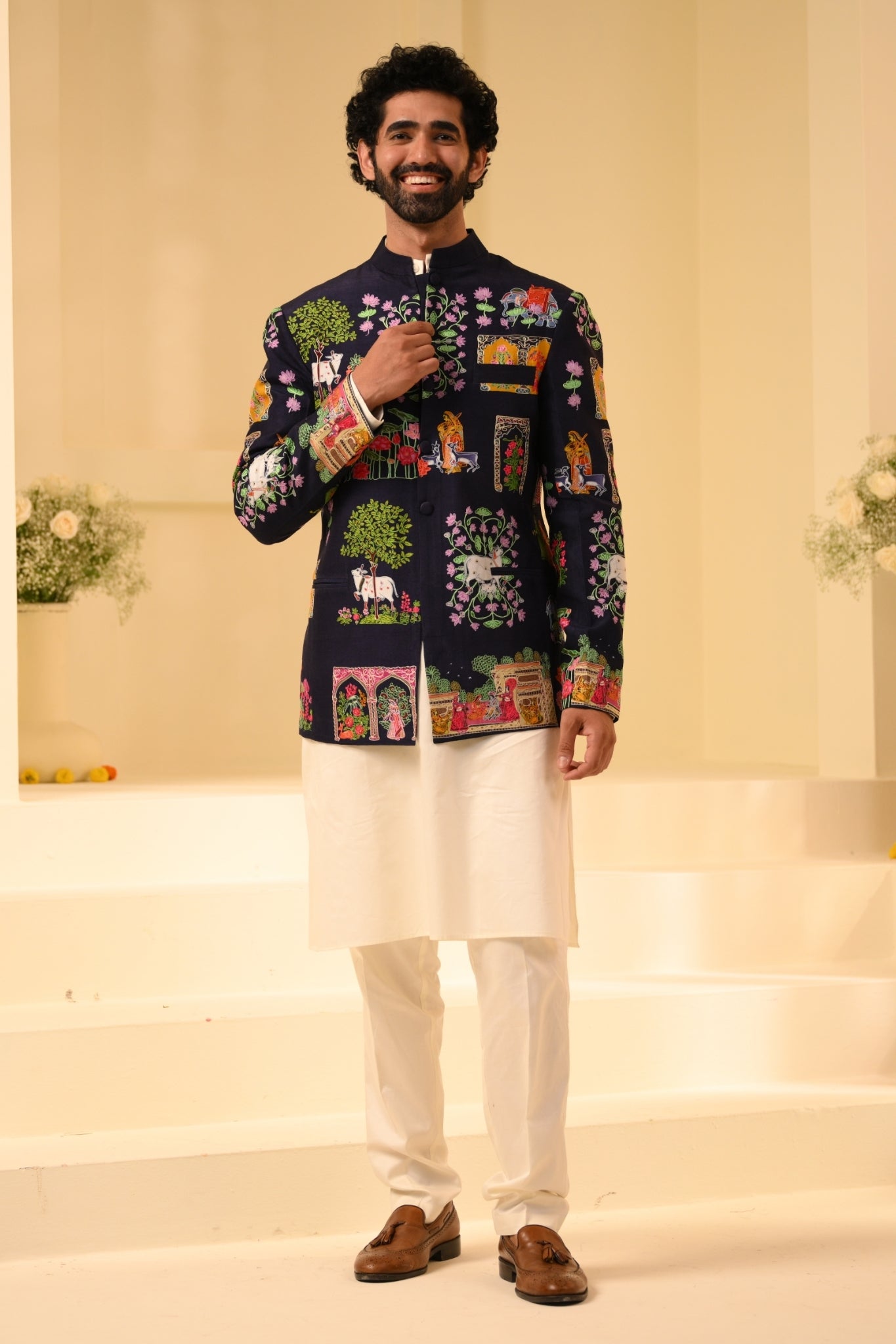 Taroob Men Pichwai Kalamkari Silk Bandhgala