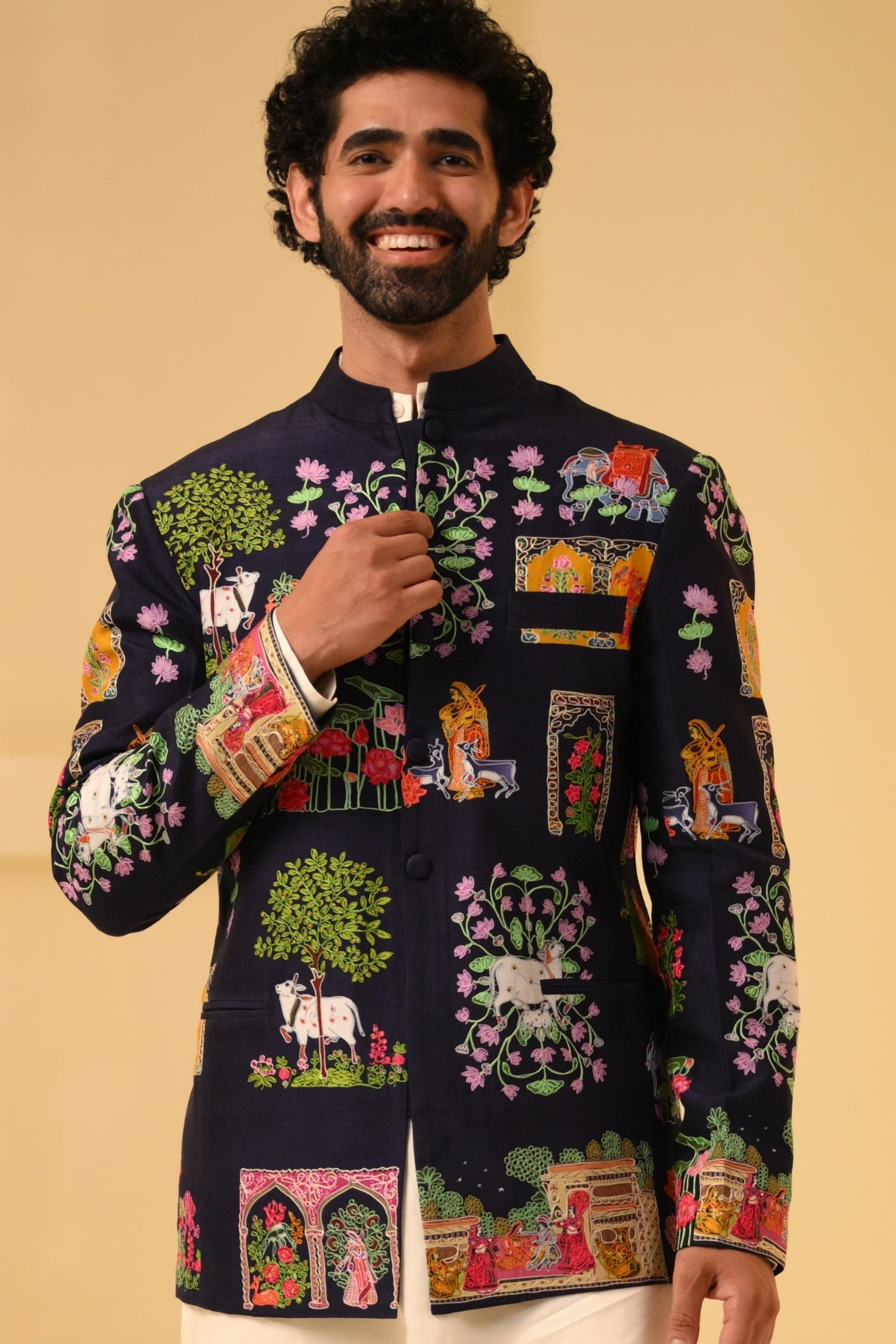 Taroob Men Pichwai Kalamkari Silk Bandhgala