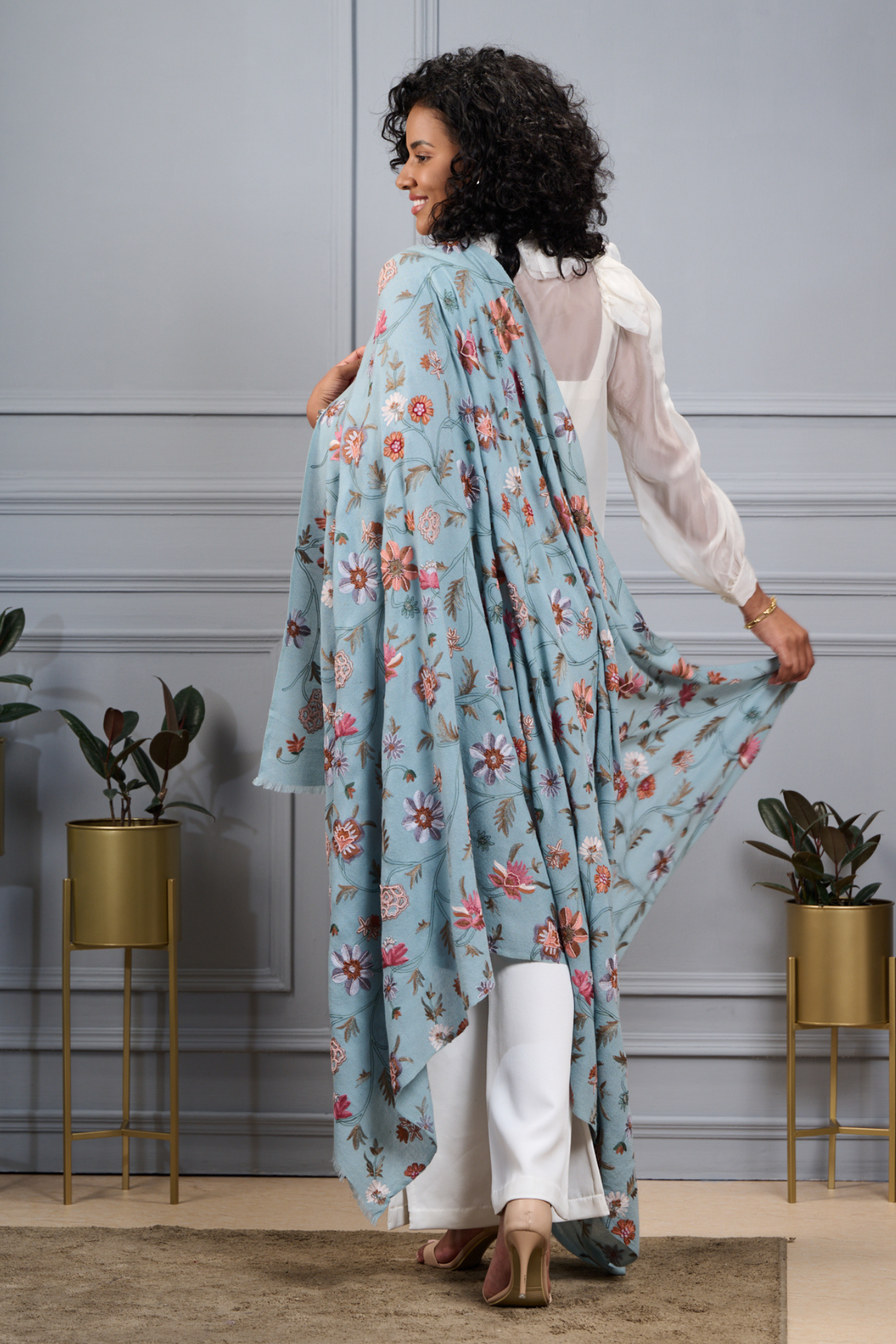 Blooming Floral Embroidered Shawl