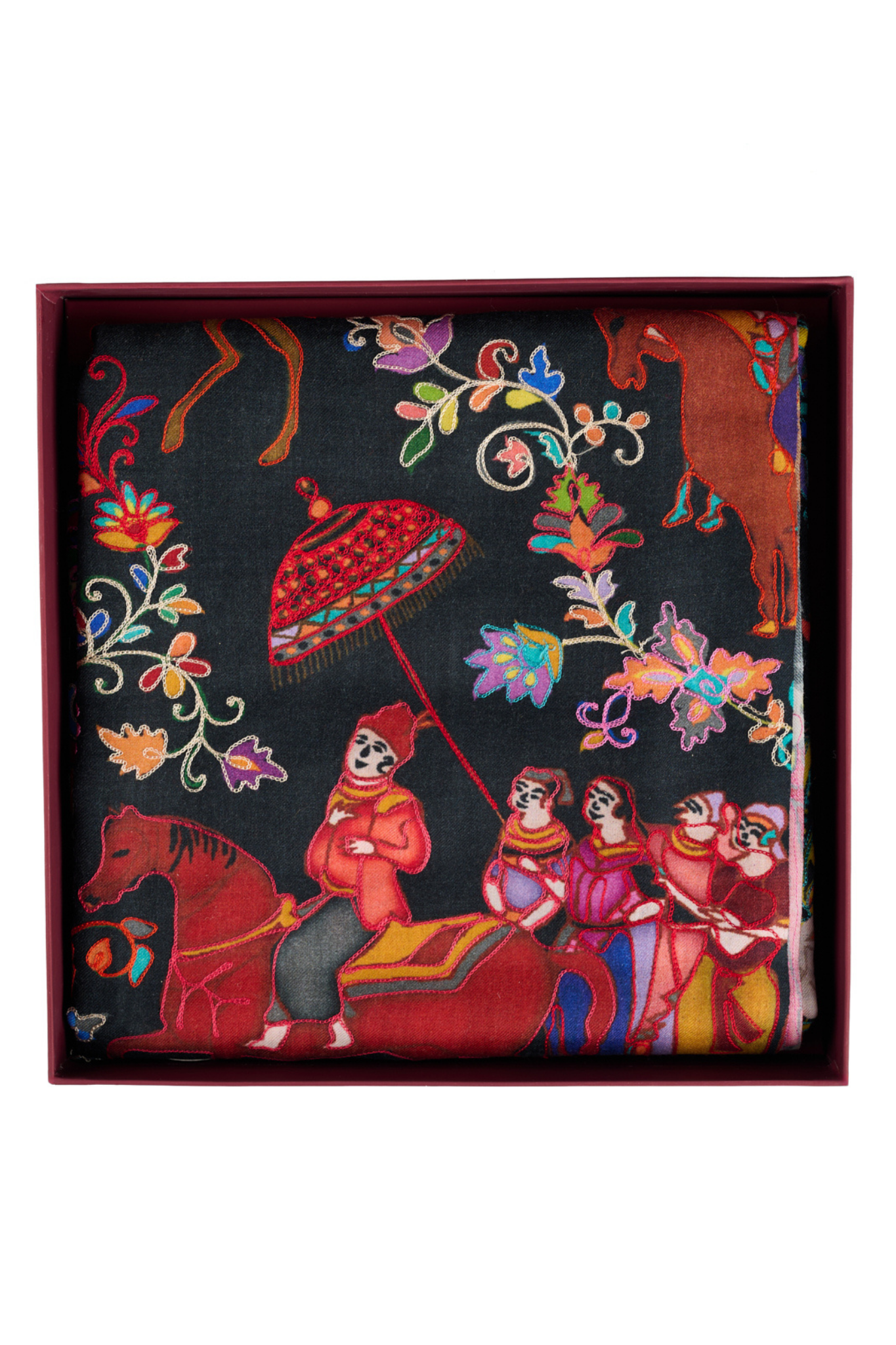 Gift Set of Fine Wool Mughal Kalamkari Shawl for Her