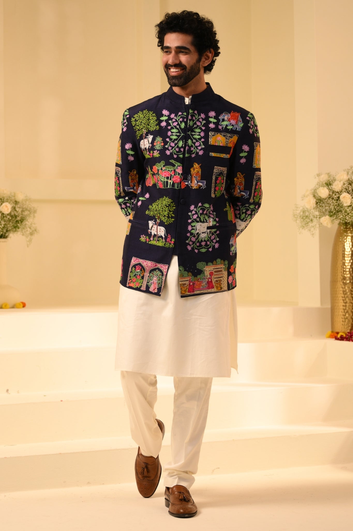 Taroob Men Pichwai Kalamkari Silk Bandhgala