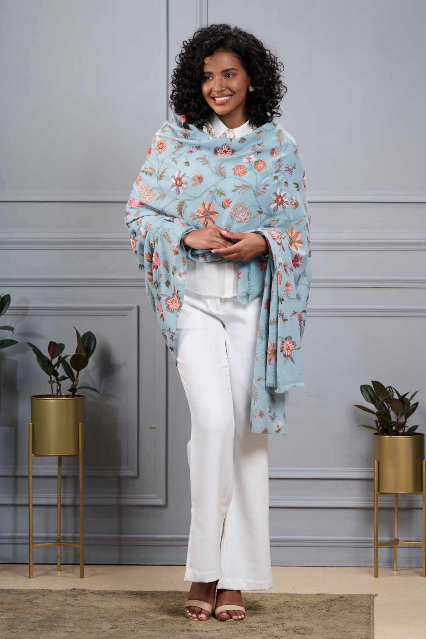 Blooming Floral Embroidered Shawl