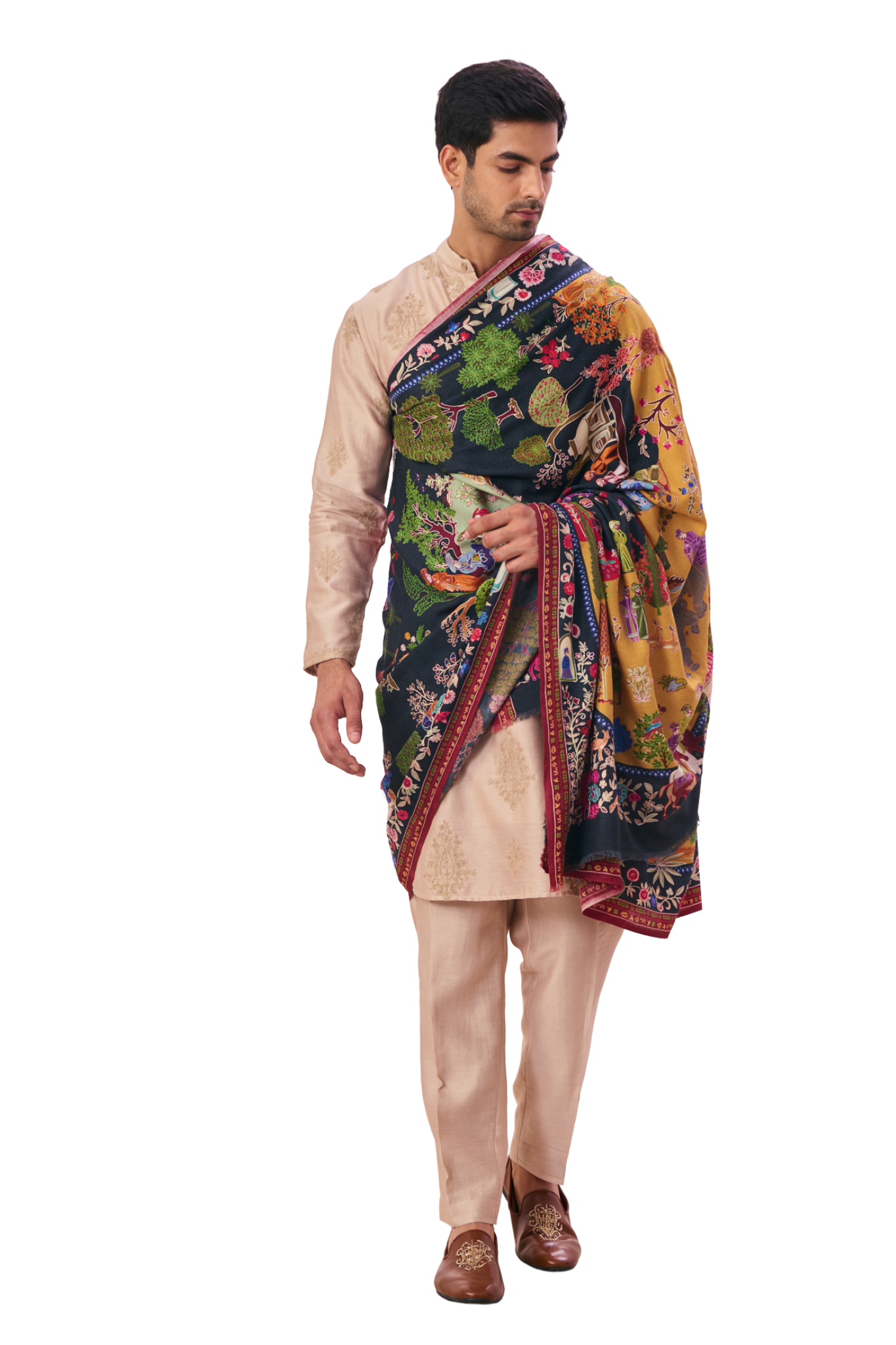 Men's Wool Silk Shikar-dar Kalamkari Emboidered Dusala