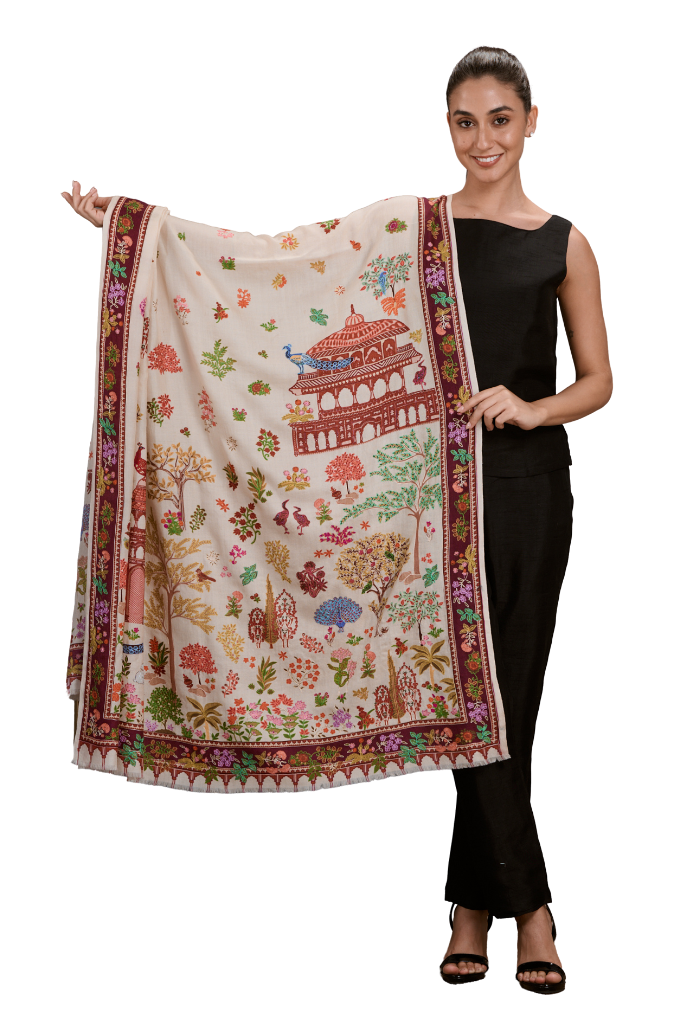 Women's Nizam Embroidered Kalamkari Shawl