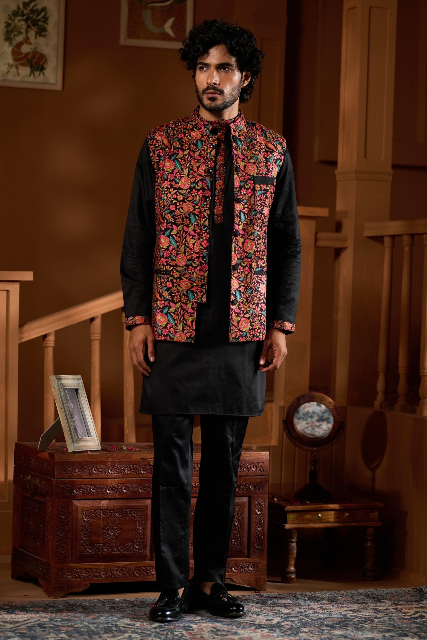 Taroob Embroidered Kashmir Noir Nehru Jacket