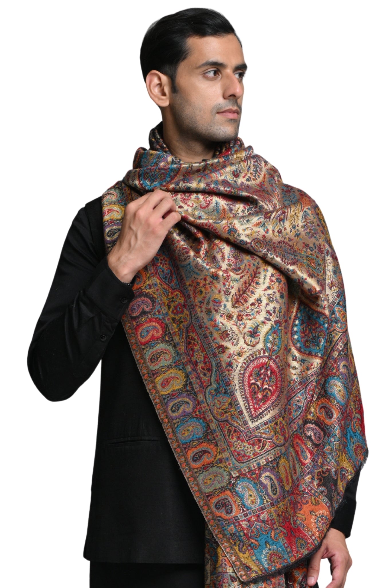 Taroob Regal Kashmiri Resham Reversible Shawl