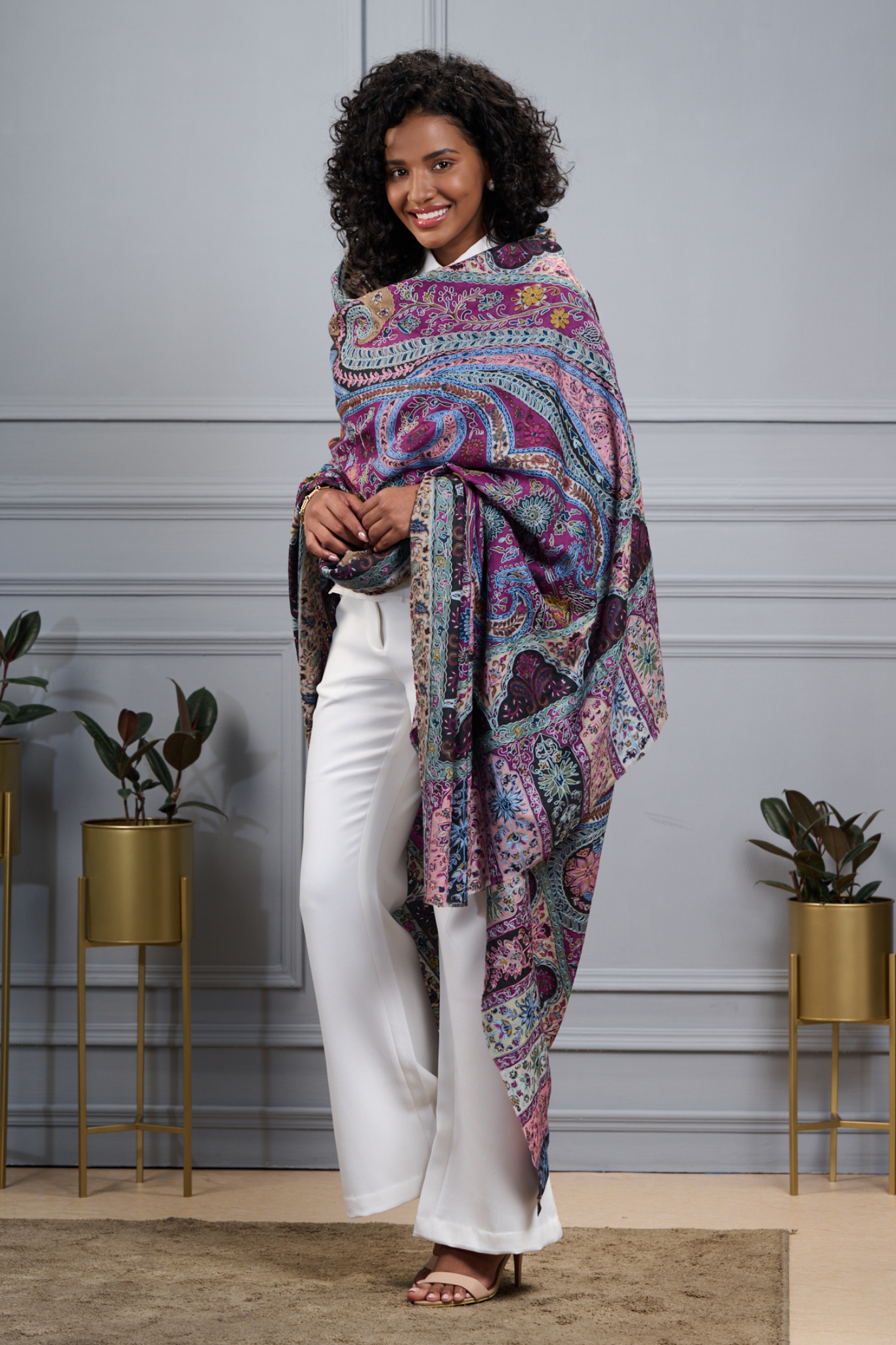 Women's Kashmiri Embroidered Kalamkari Shawl