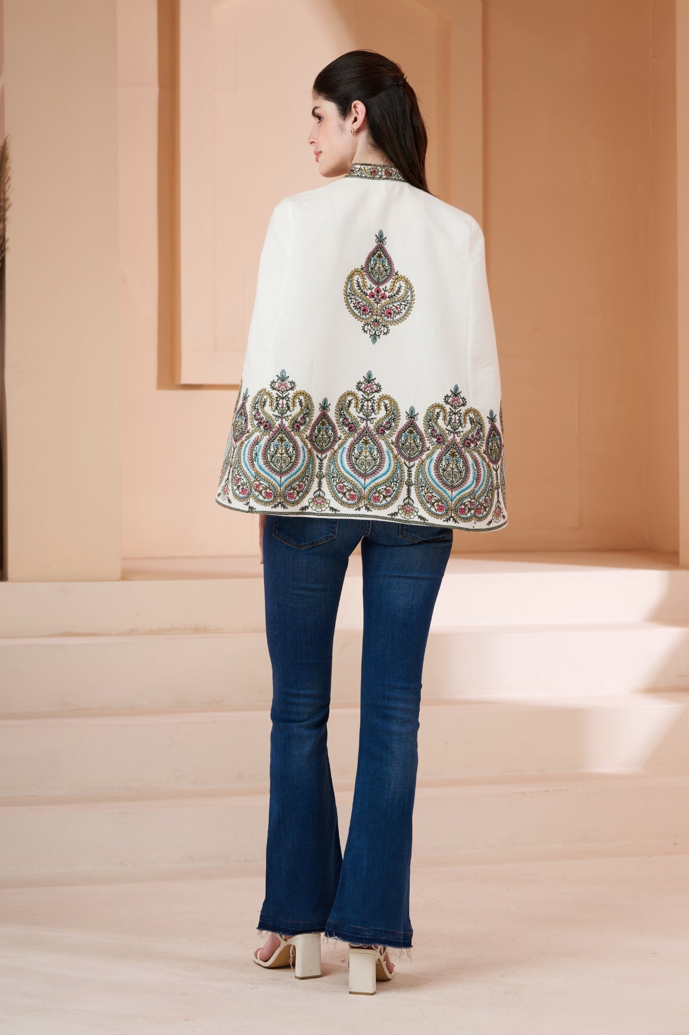 Intricate Sozni Border Embroidered Cape