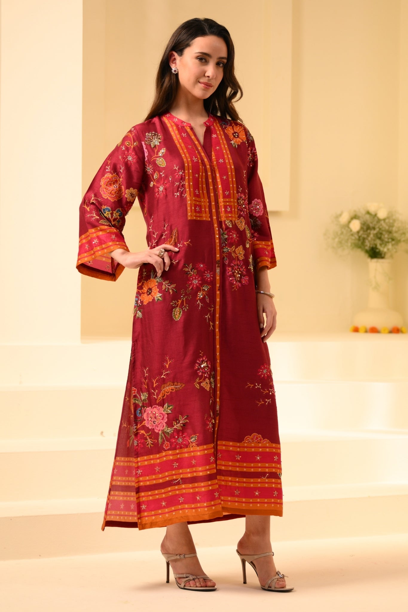 Taroob Florasion Silk Embroidered Kaftan