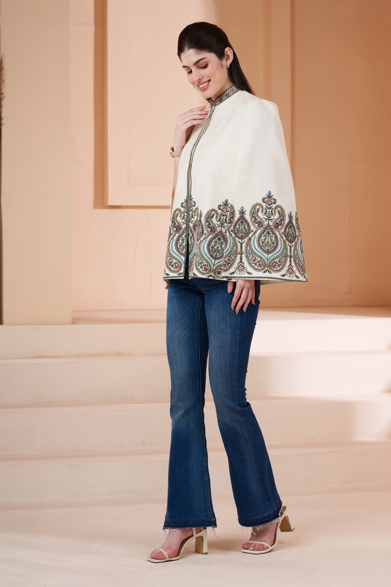 Intricate Sozni Border Embroidered Cape