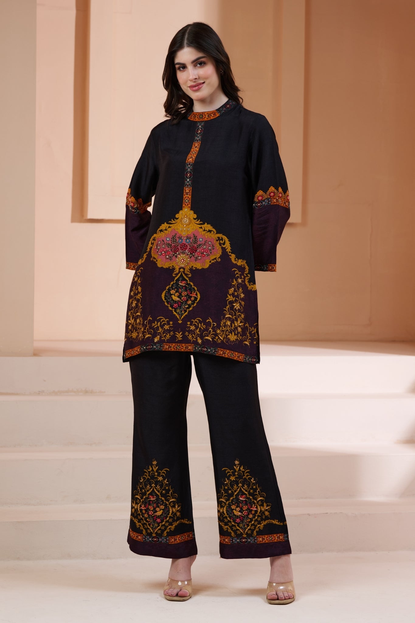 Royal Printed Silk Co-ord Set with Embroidery Highlights