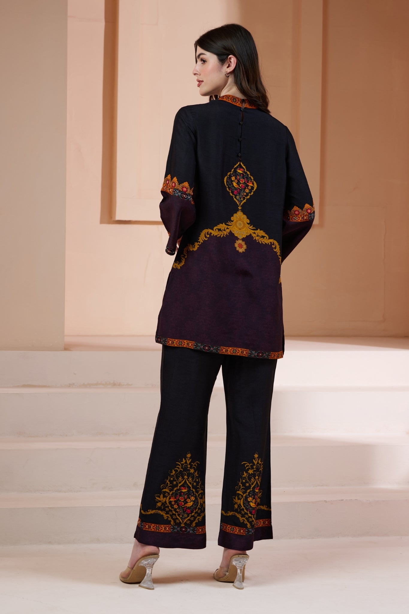 Royal Printed Silk Co-ord Set with Embroidery Highlights