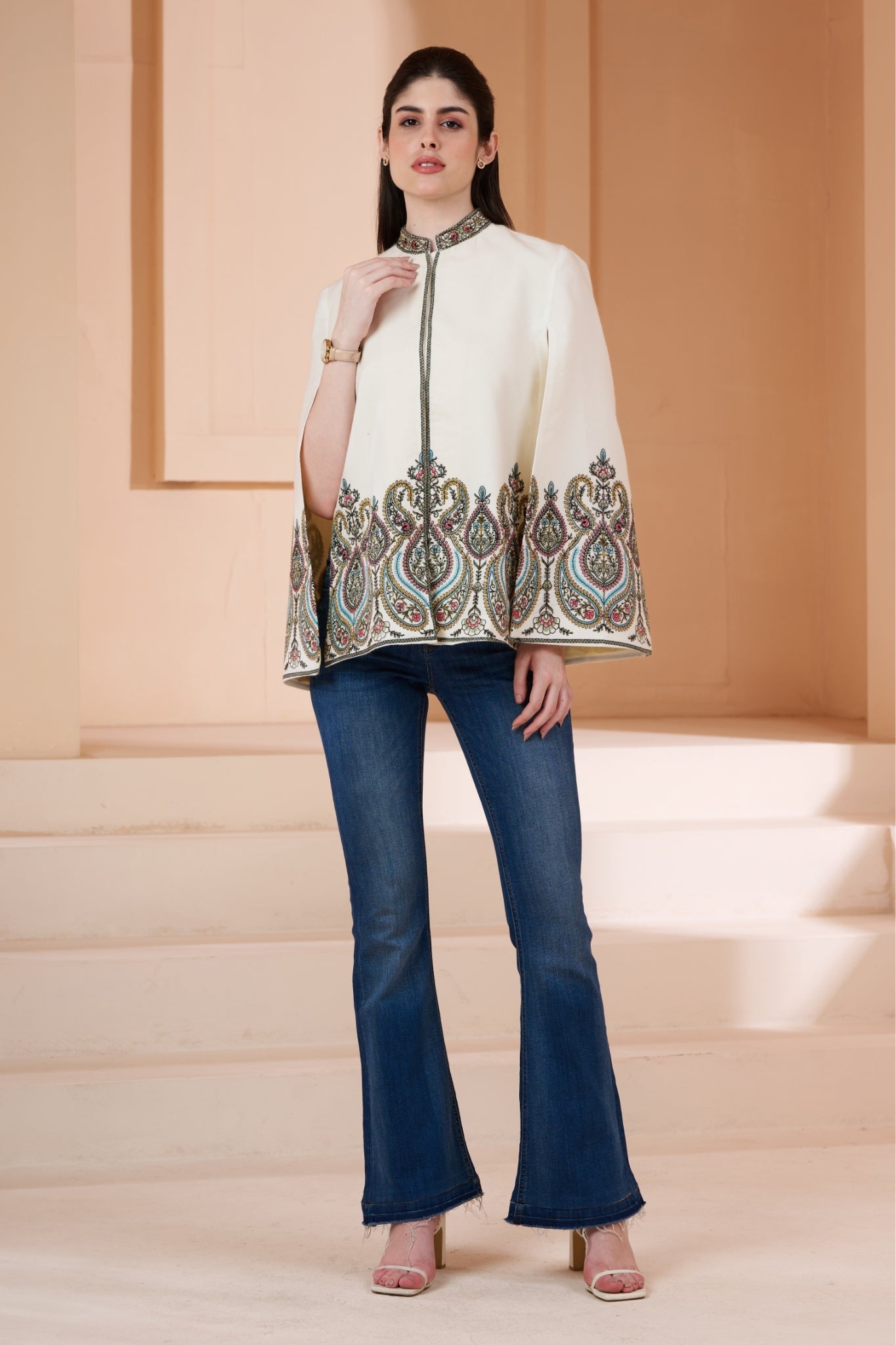 Intricate Sozni Border Embroidered Cape