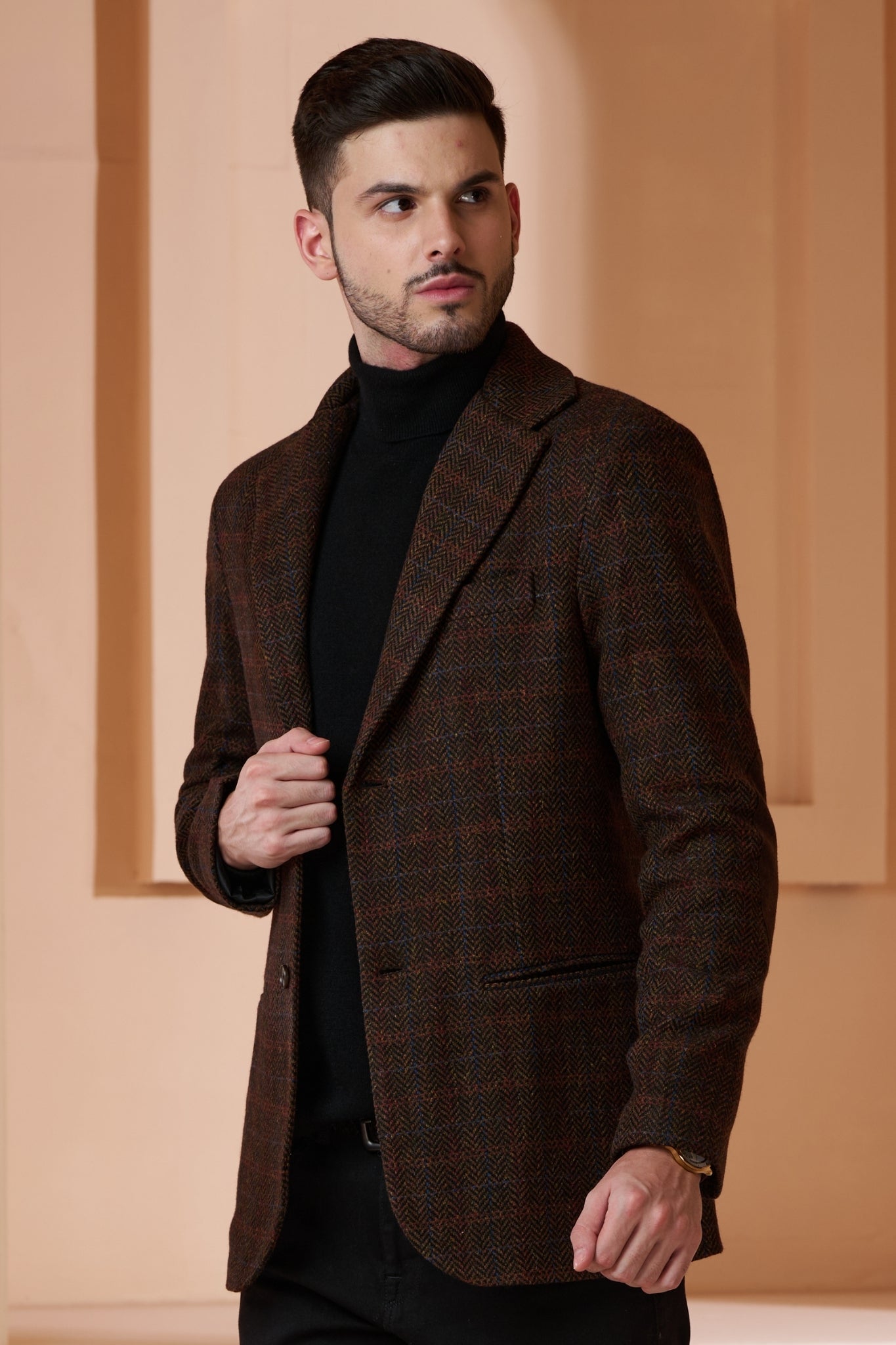 Wool Herringbone Tweed Blazer With Elbow Patch