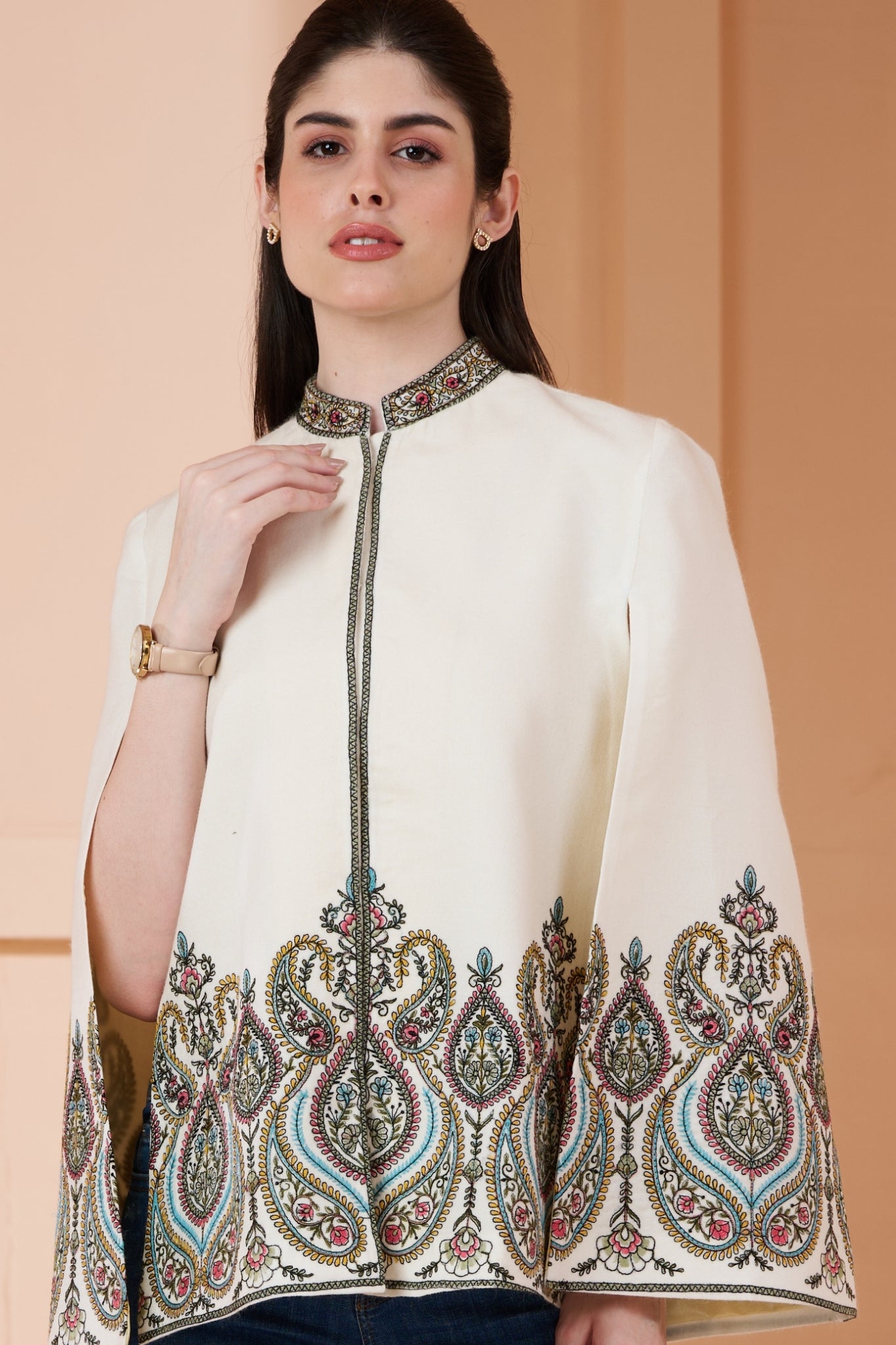 Intricate Sozni Border Embroidered Cape