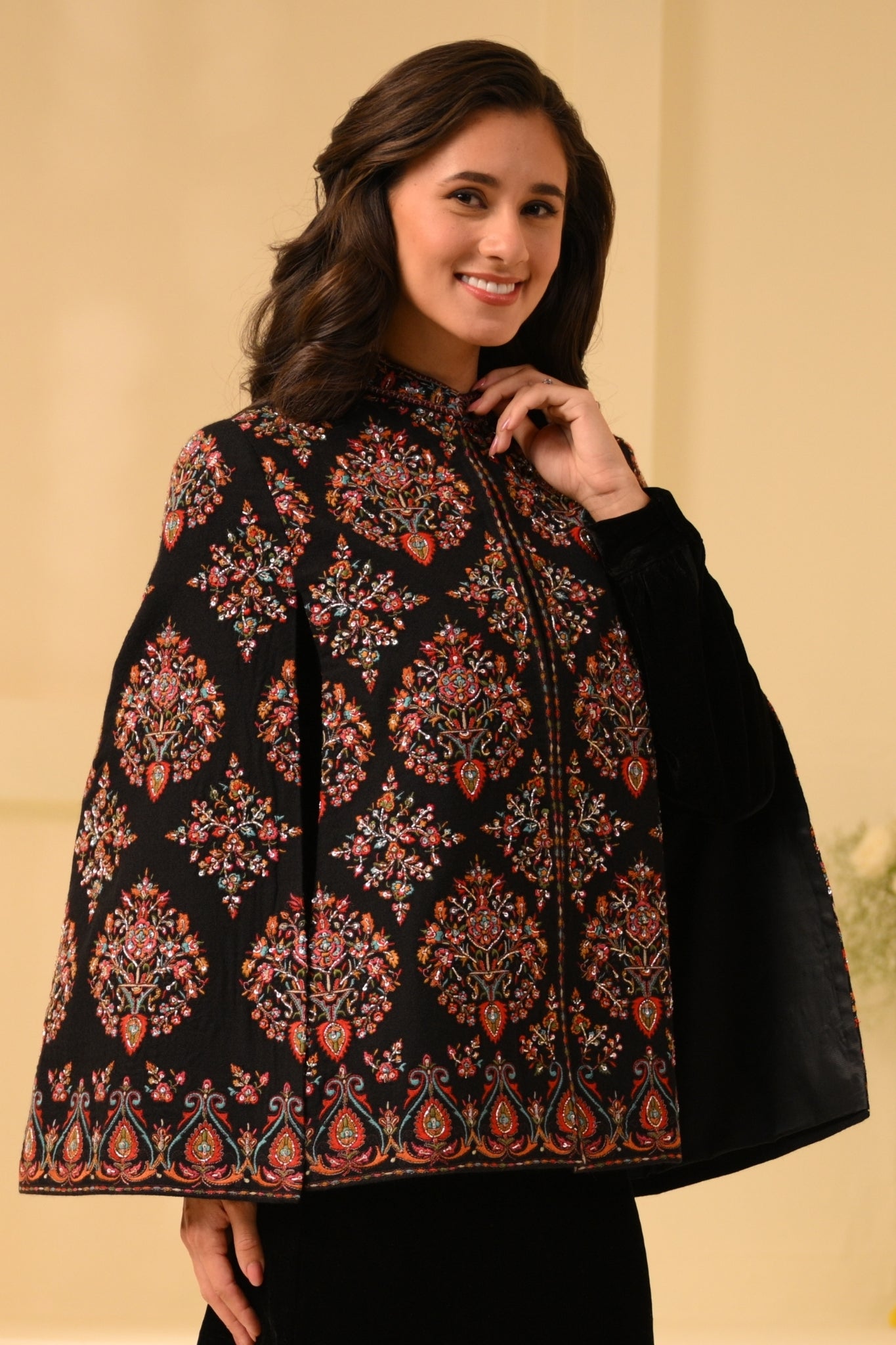 Taroob Hand Embellished  Kashmir Gulistan Cape