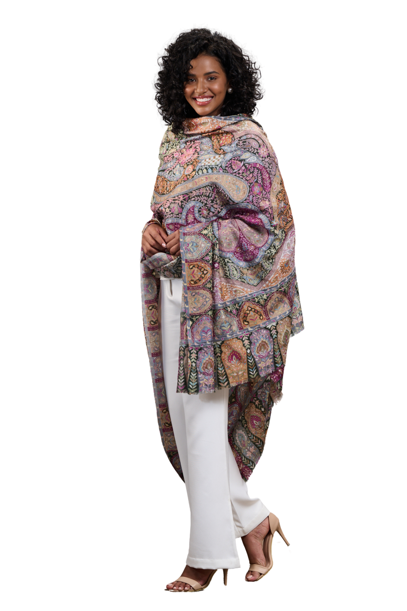 Women's Beautiful Paisley Embroidered Kalamkari Shawl