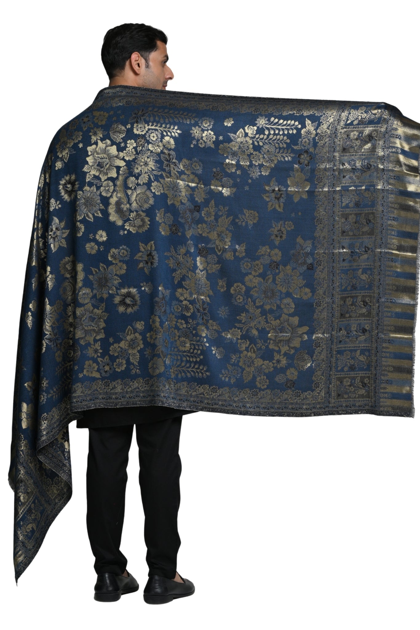 Taroob Wool Floral Resham Reversible Shawl